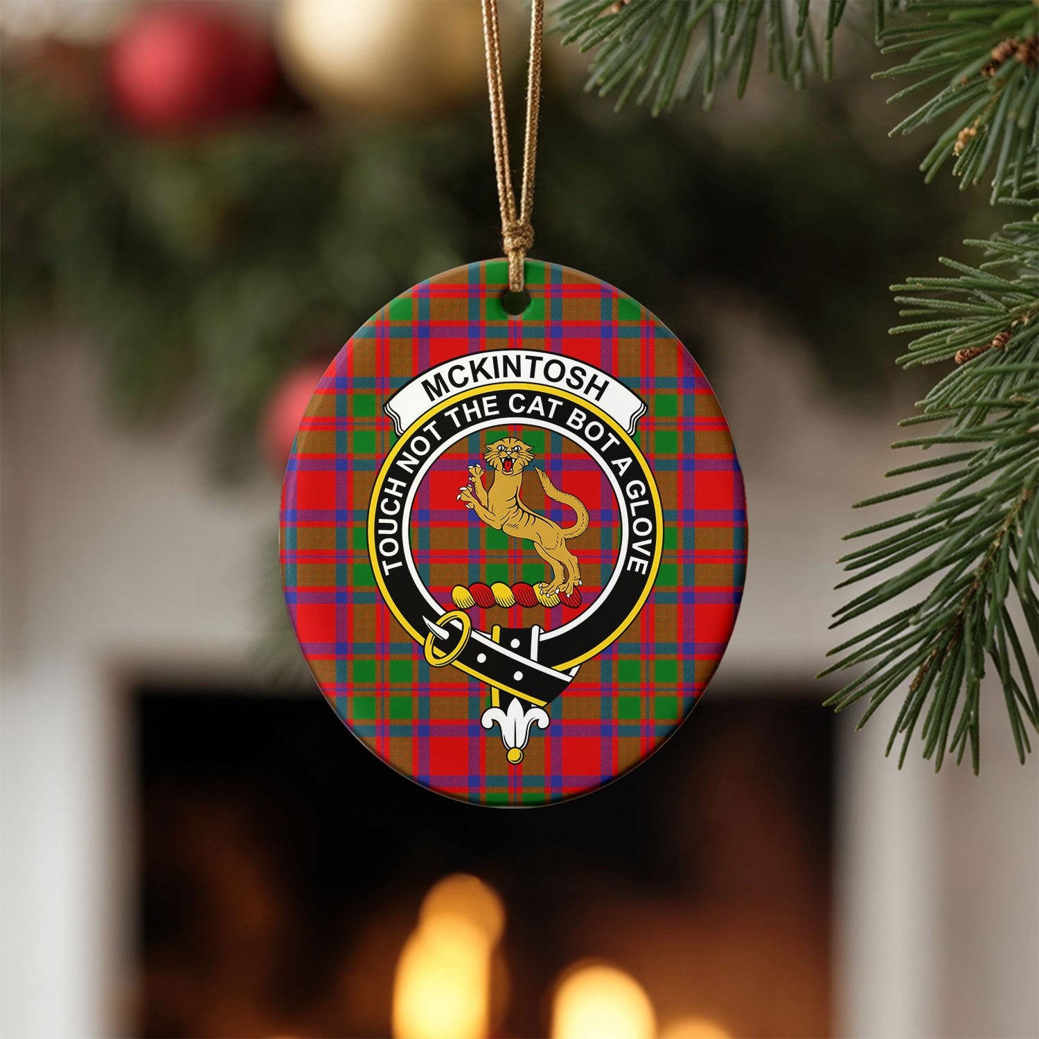 McKintosh Modern Tartan Crest Christmas Ceramic Ornament