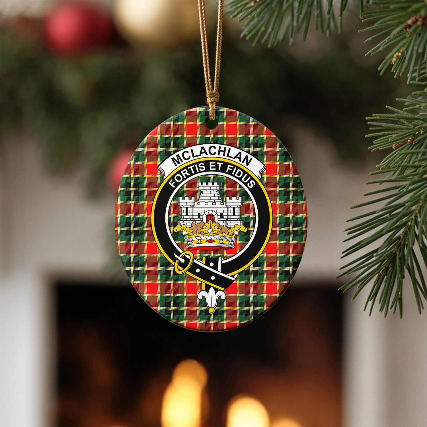 McLachlan Hunting Modern Tartan Crest Christmas Ceramic Ornament