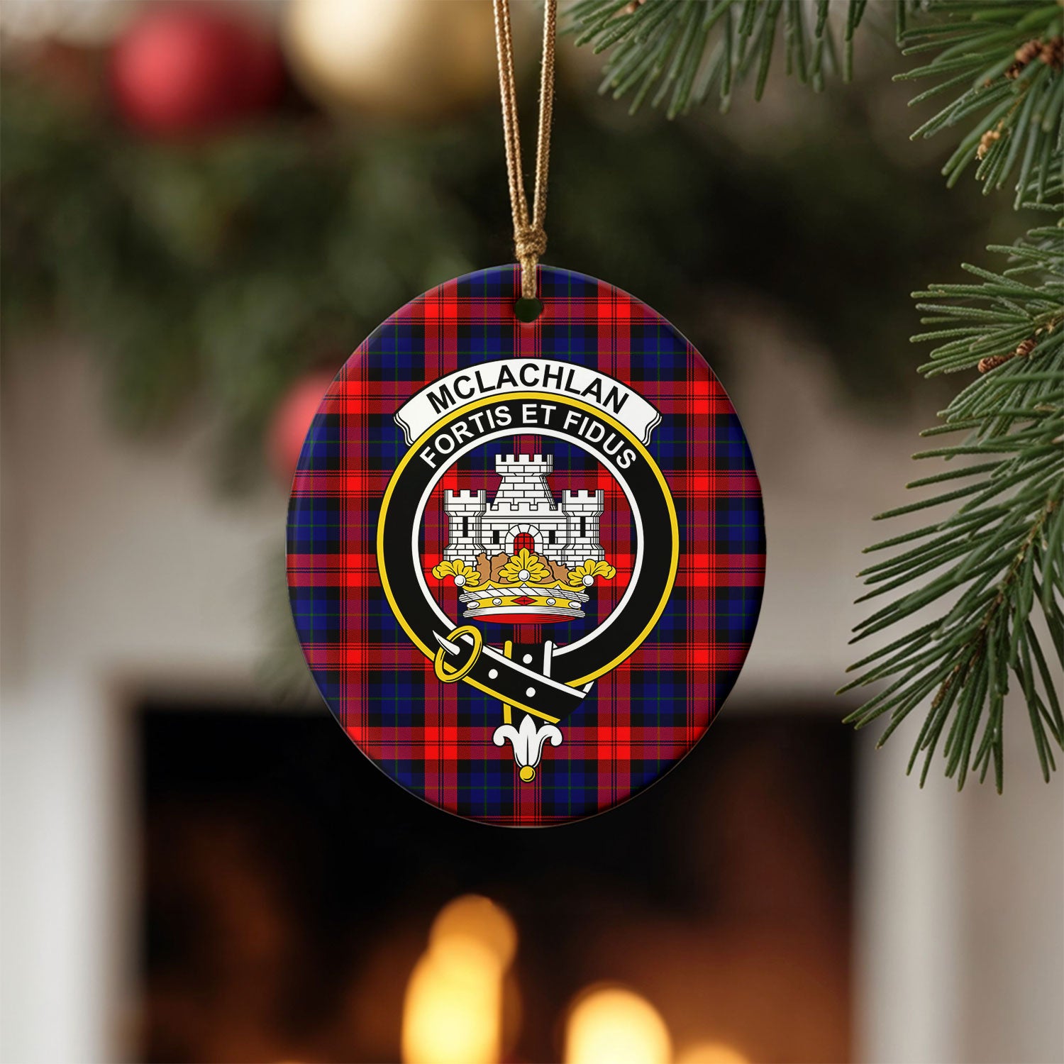 McLachlan Modern Tartan Crest Christmas Ceramic Ornament