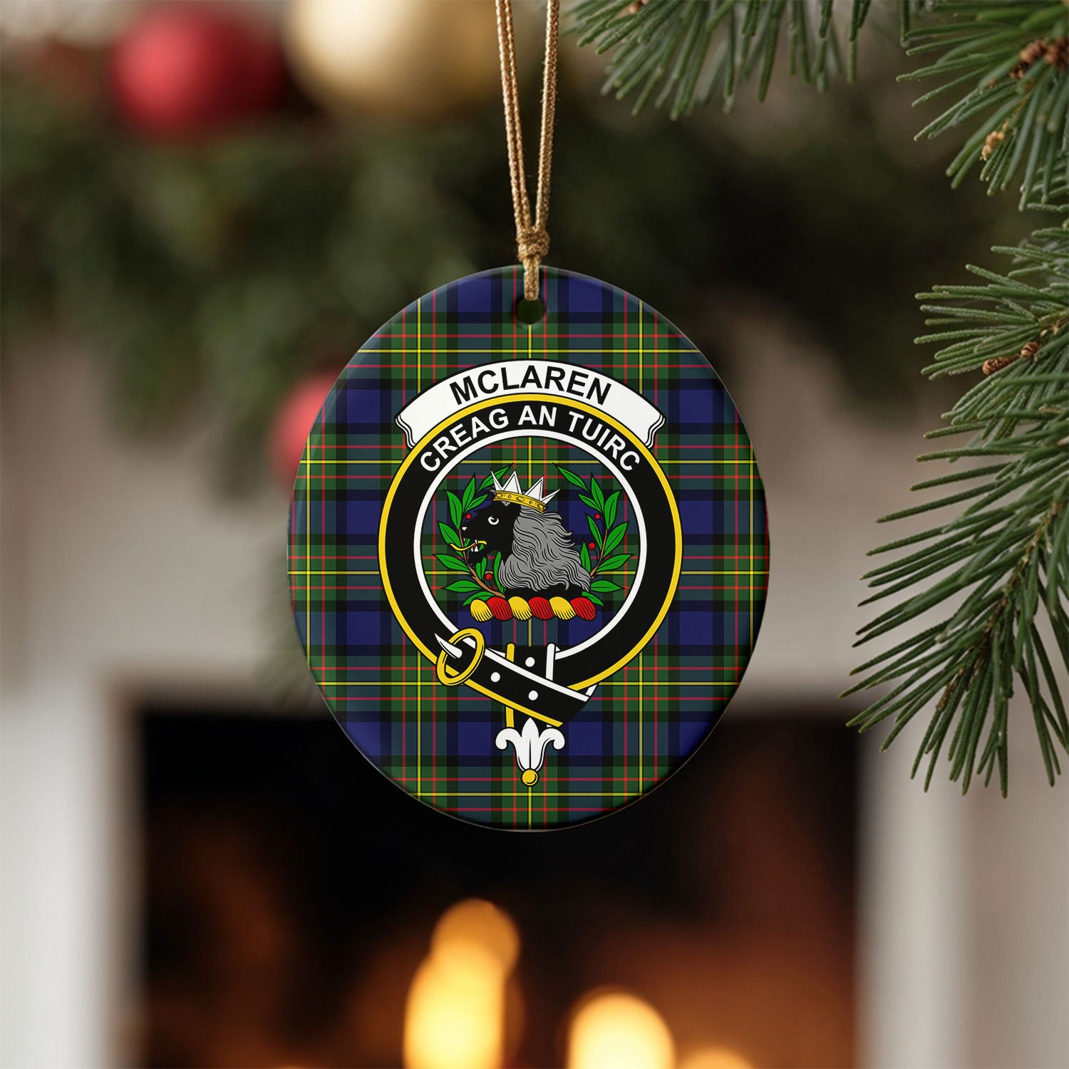 McLaren Modern Tartan Crest Christmas Ceramic Ornament
