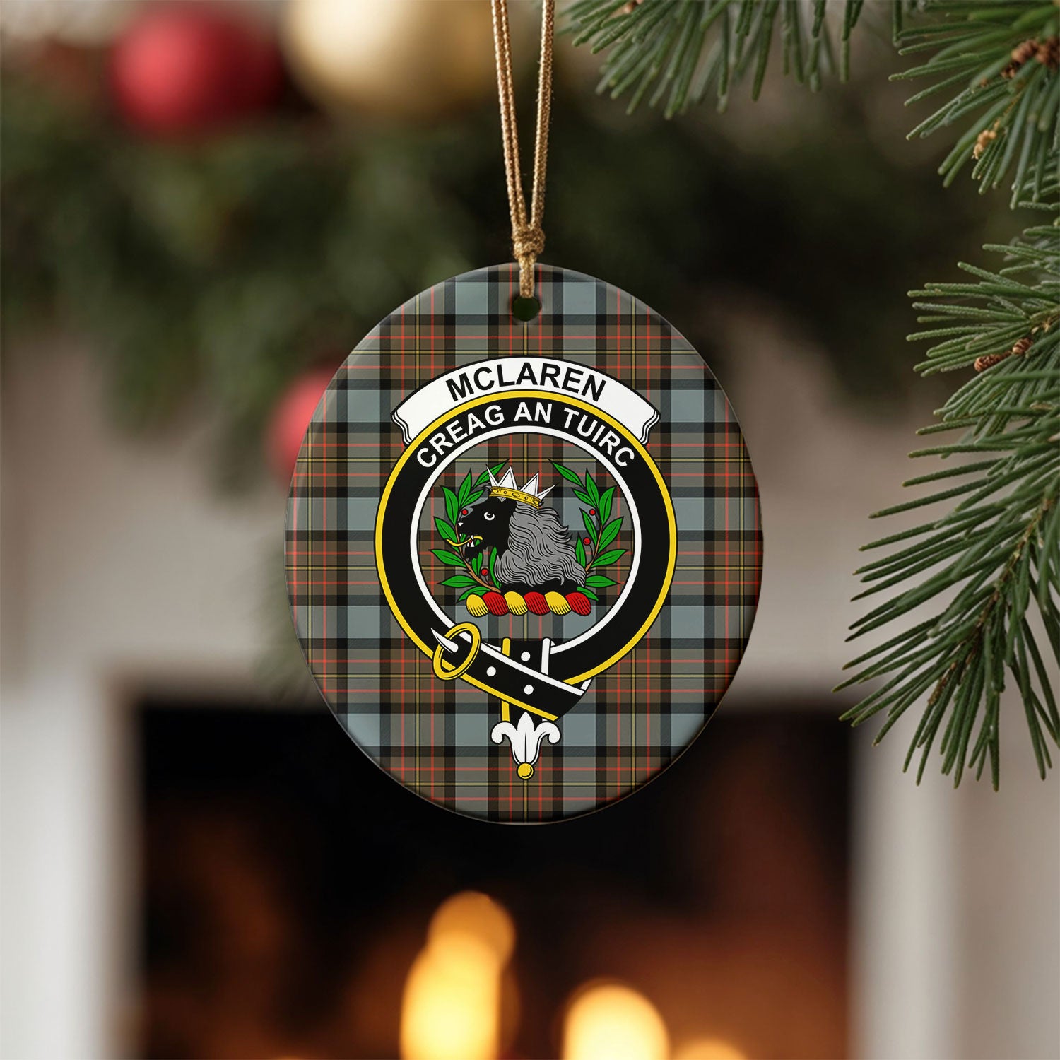 McLaren Weathered Tartan Crest Christmas Ceramic Ornament