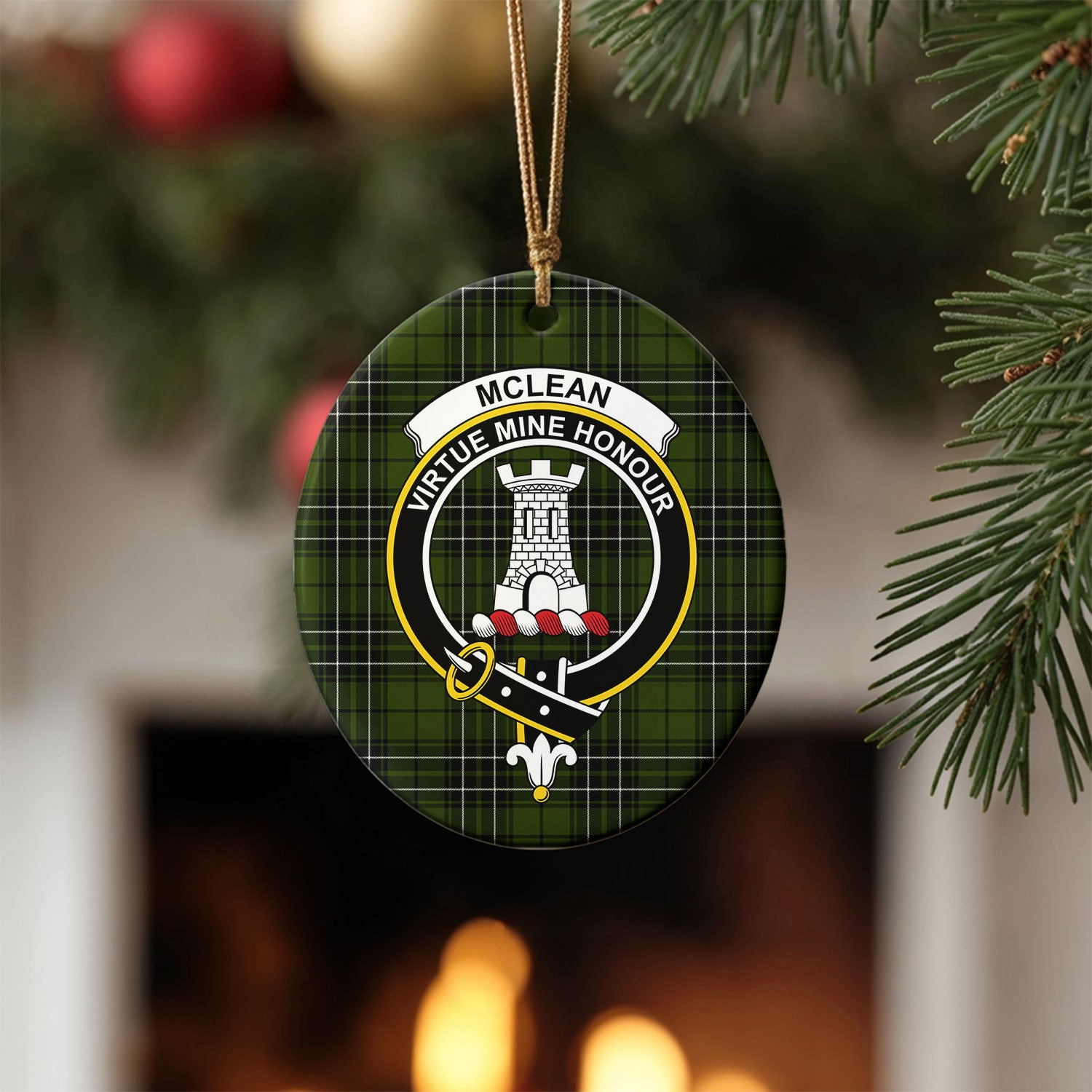 McLean Hunting Tartan Crest Christmas Ceramic Ornament