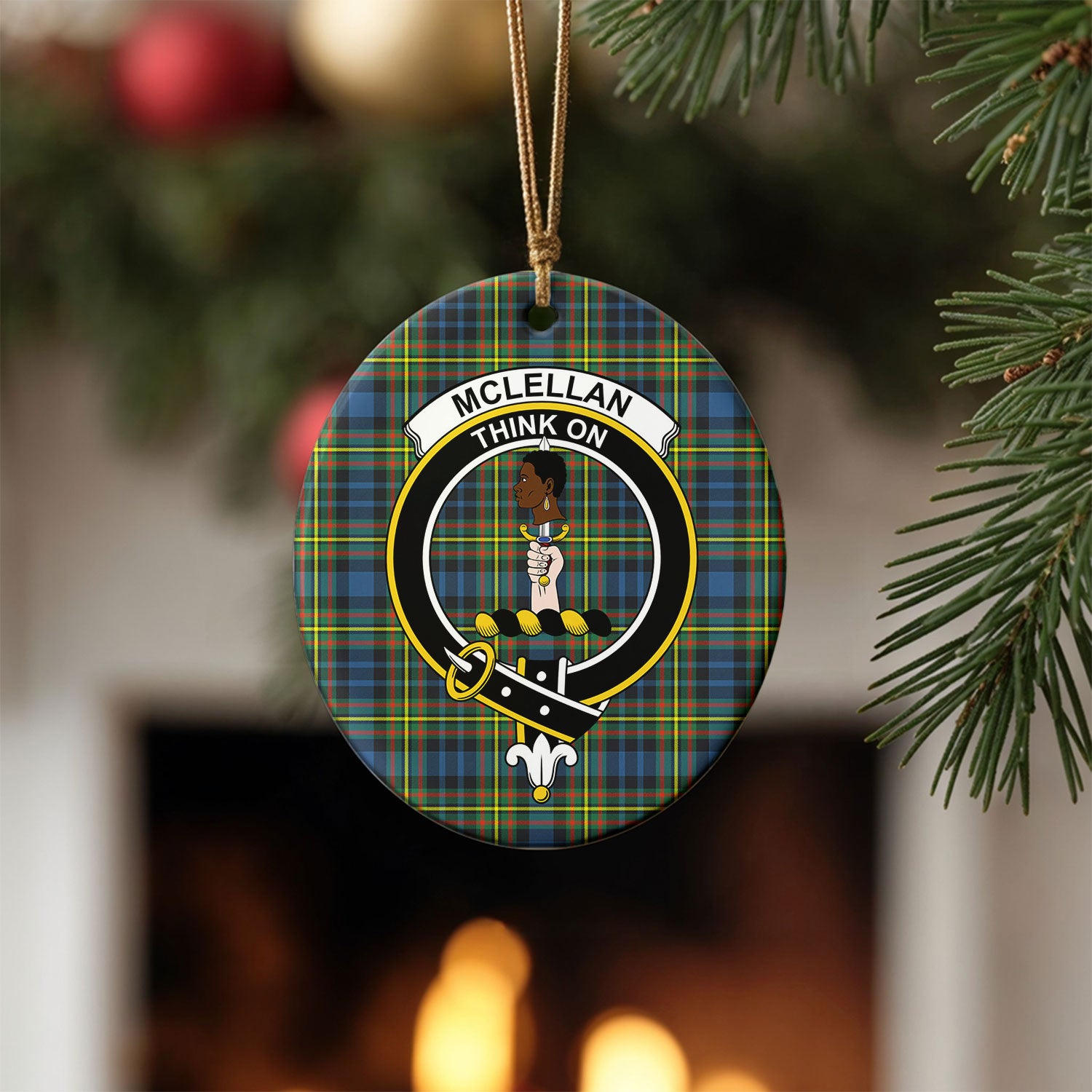 McLellan Ancient Tartan Crest Christmas Ceramic Ornament