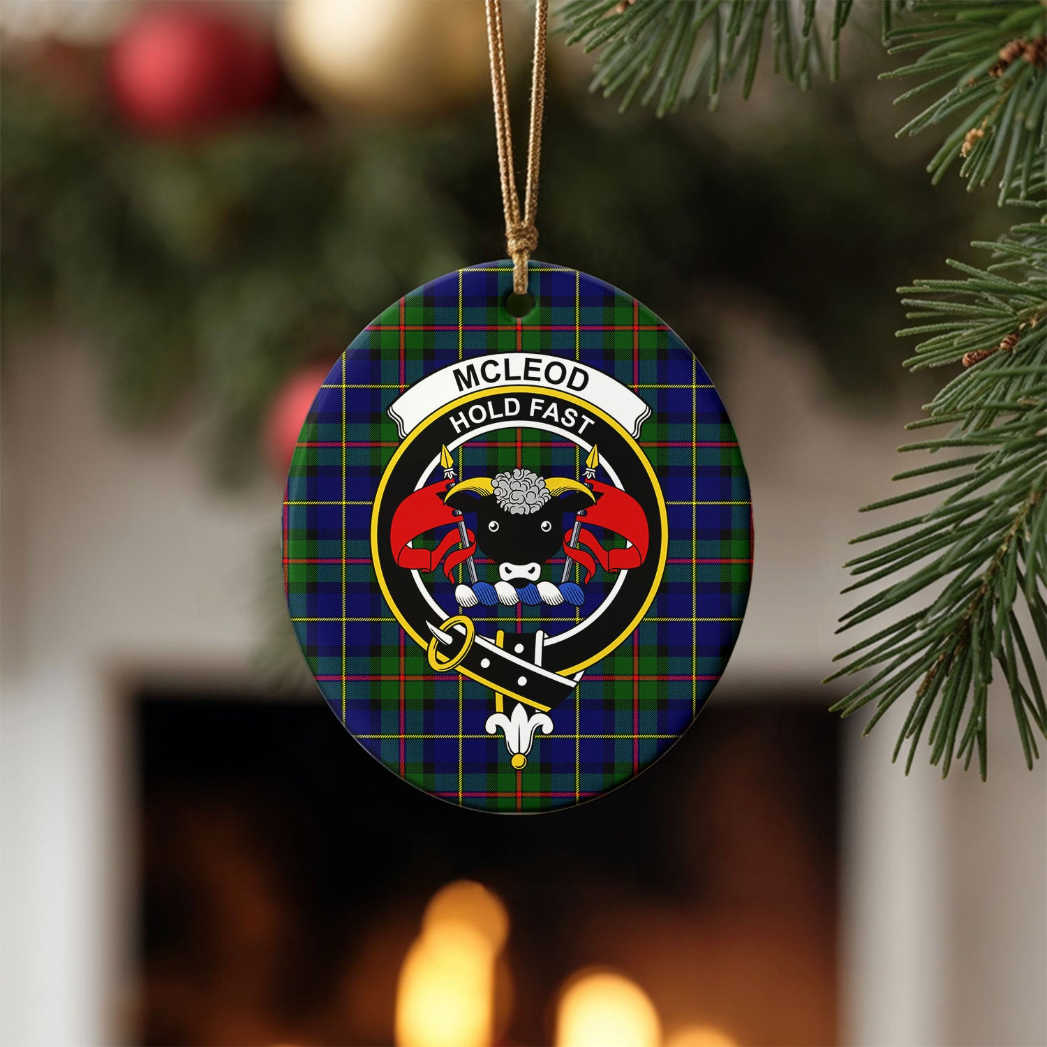 McLeod of Harris Modern Tartan Crest Christmas Ceramic Ornament