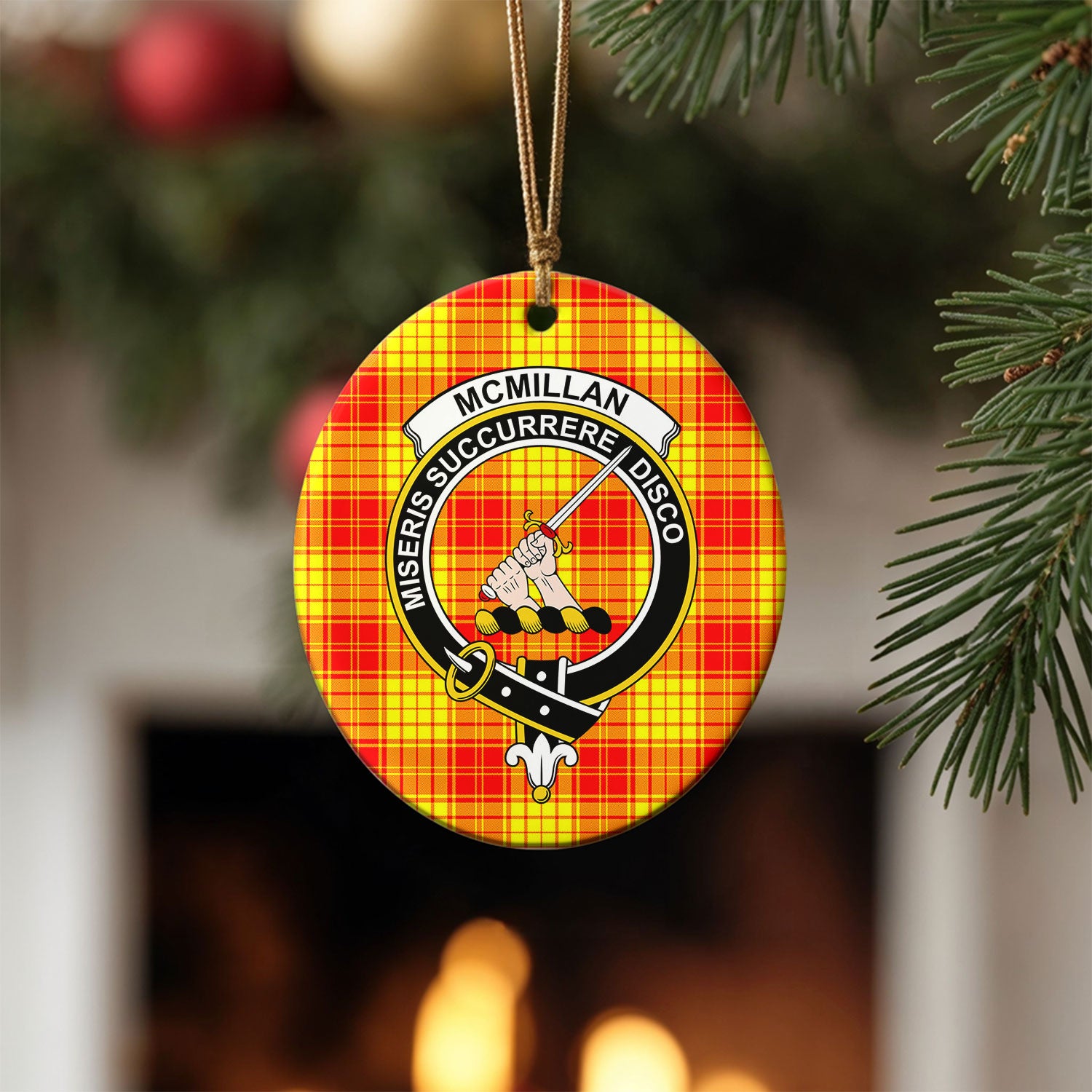 McMillan Clan Tartan Crest Christmas Ceramic Ornament