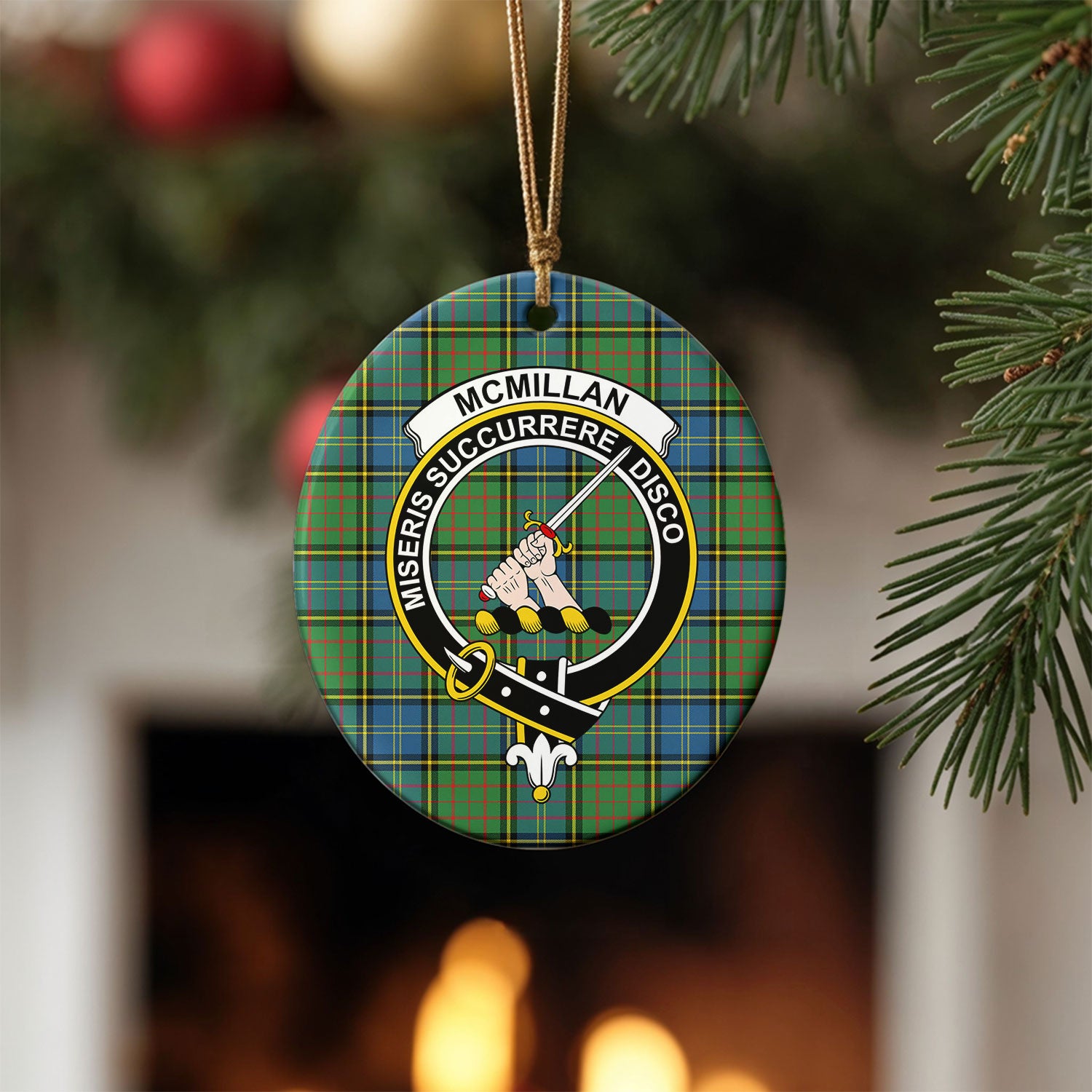 McMillan Hunting Ancient Tartan Crest Christmas Ceramic Ornament