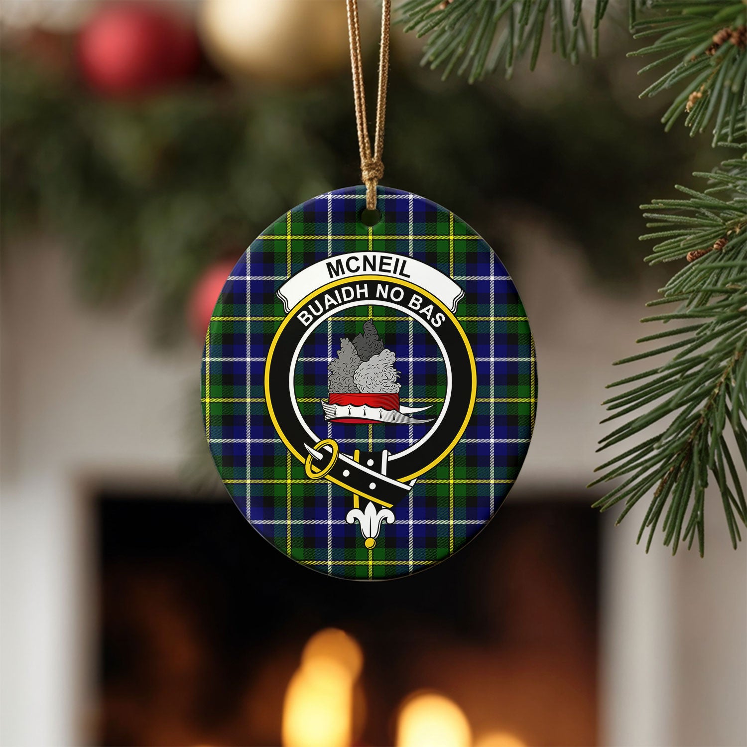 McNeil of Barra Modern Tartan Crest Christmas Ceramic Ornament
