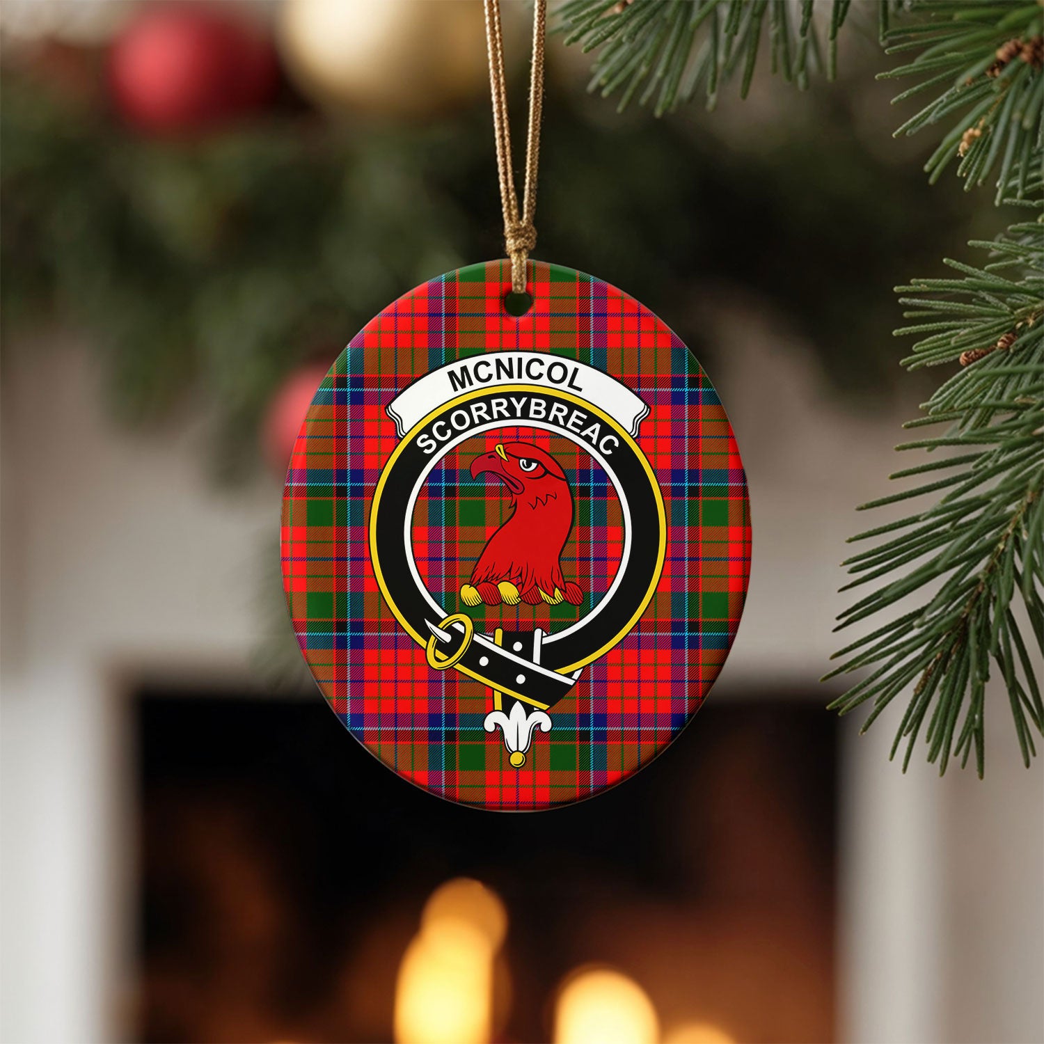 McNicol (of Scorrybreac) Tartan Crest Christmas Ceramic Ornament