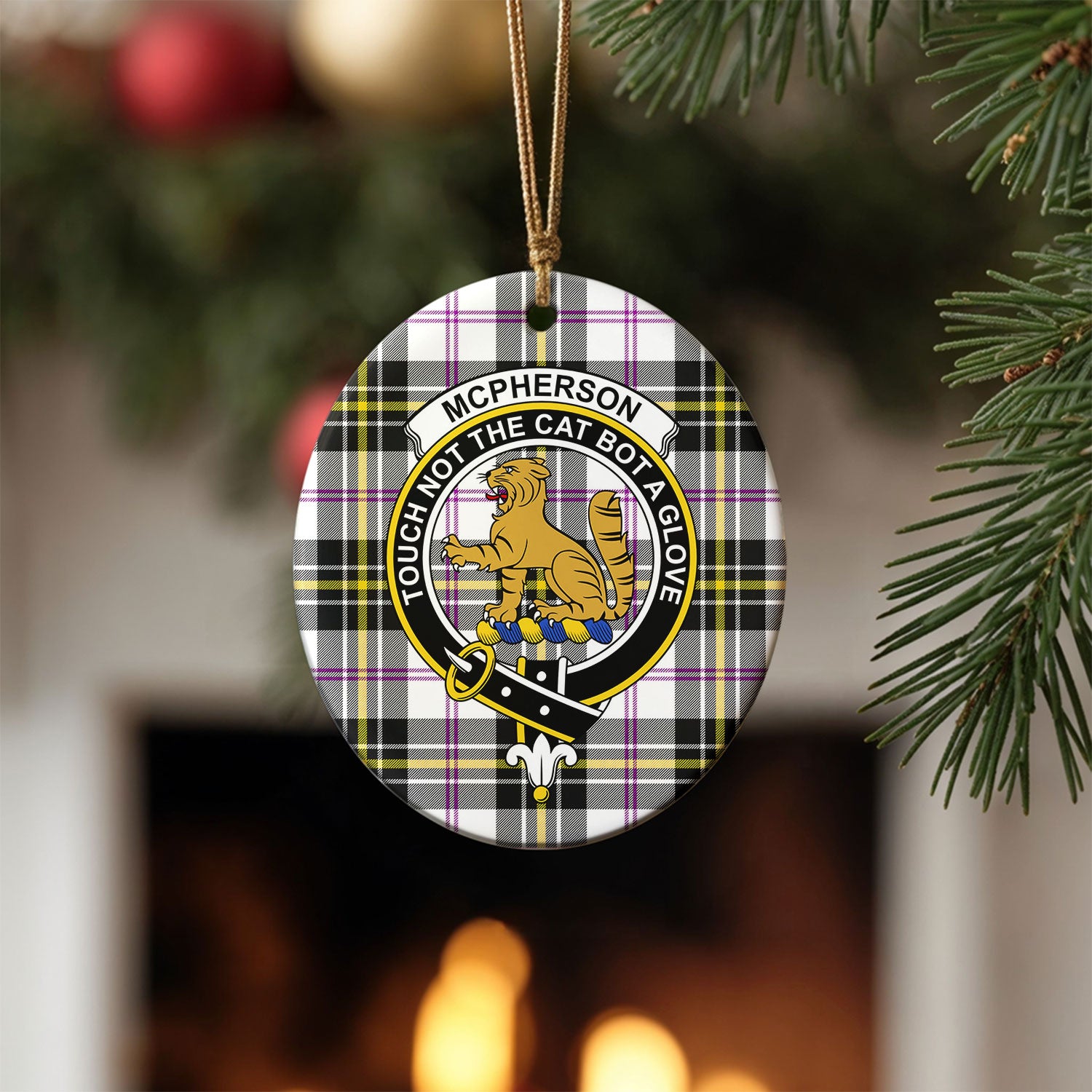 McPherson Dress Modern Tartan Crest Christmas Ceramic Ornament