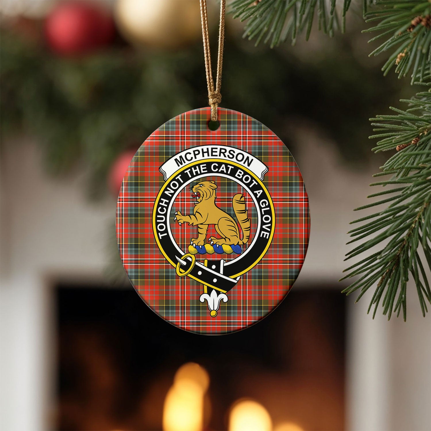 McPherson Weathered Tartan Crest Christmas Ceramic Ornament