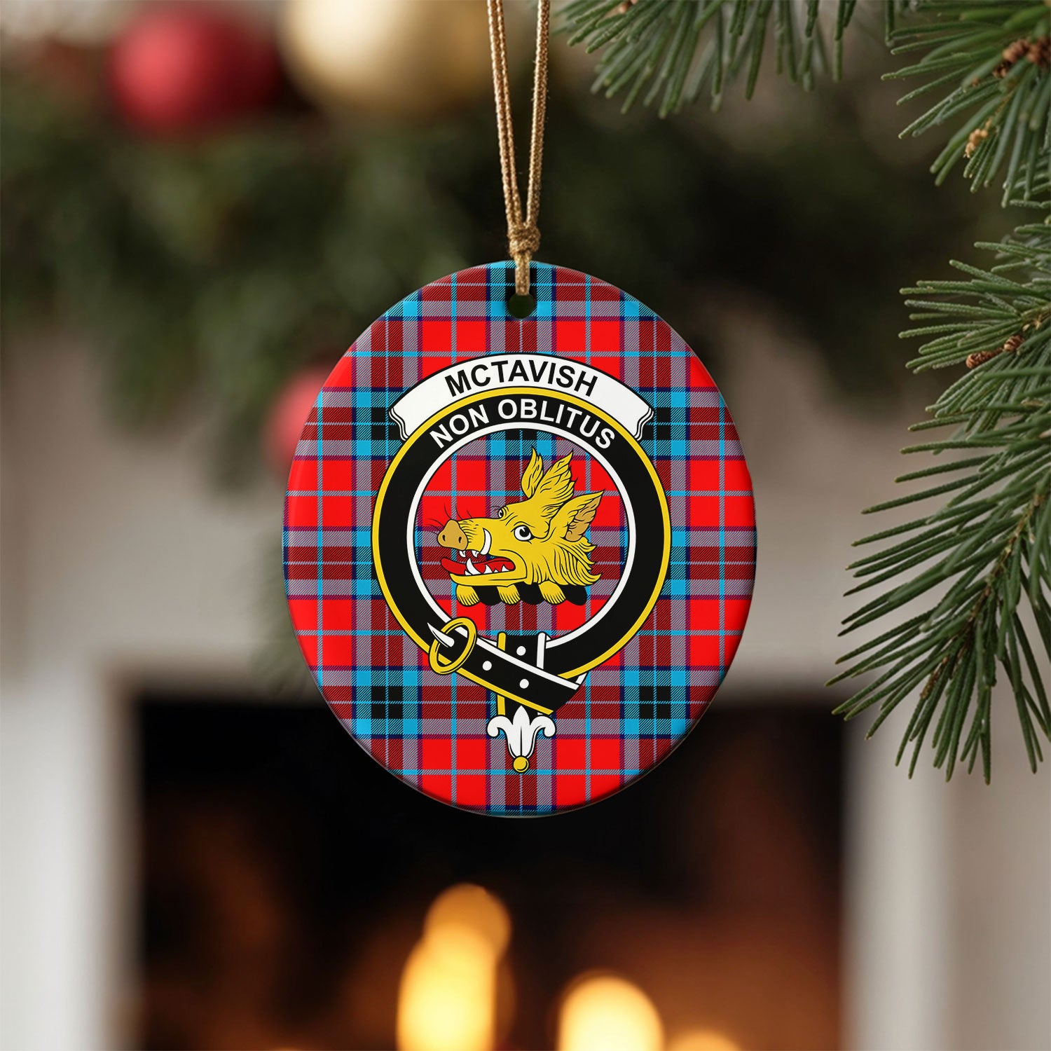McTavish Modern Tartan Crest Christmas Ceramic Ornament