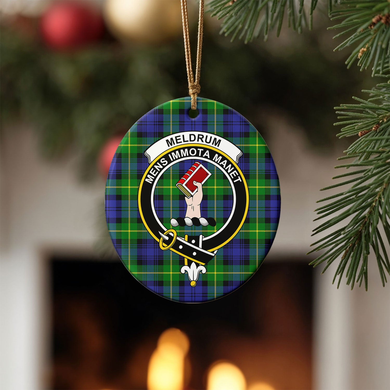 Meldrum Tartan Crest Christmas Ceramic Ornament