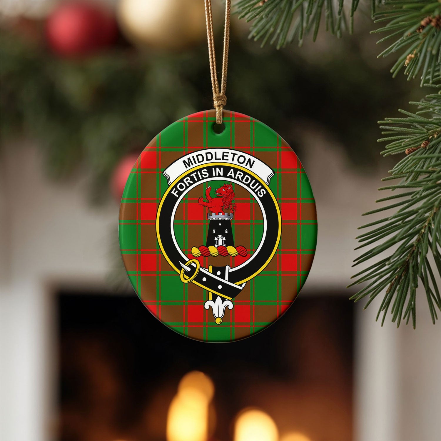 Middleton Modern Tartan Crest Christmas Ceramic Ornament