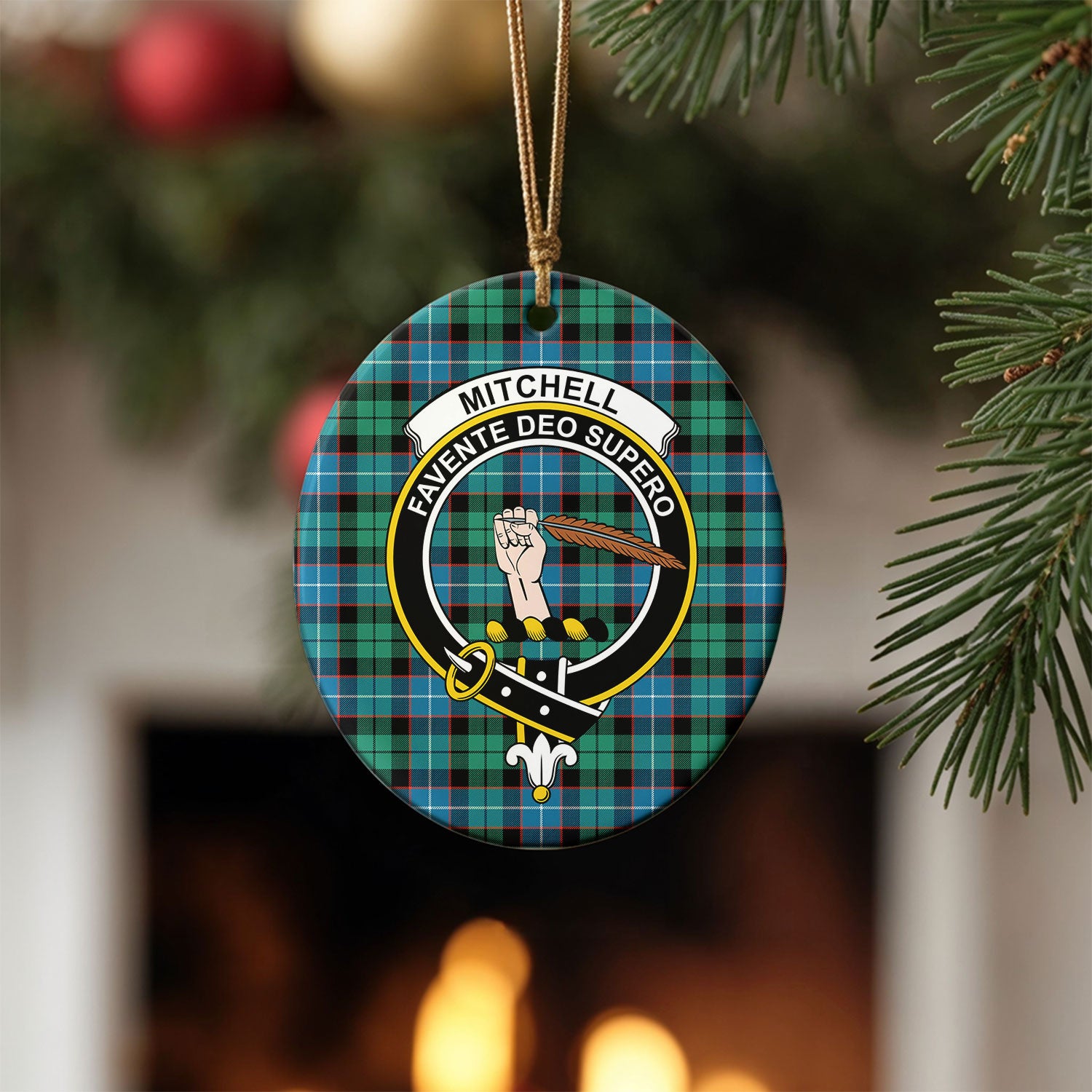 Mitchell Ancient Tartan Crest Christmas Ceramic Ornament