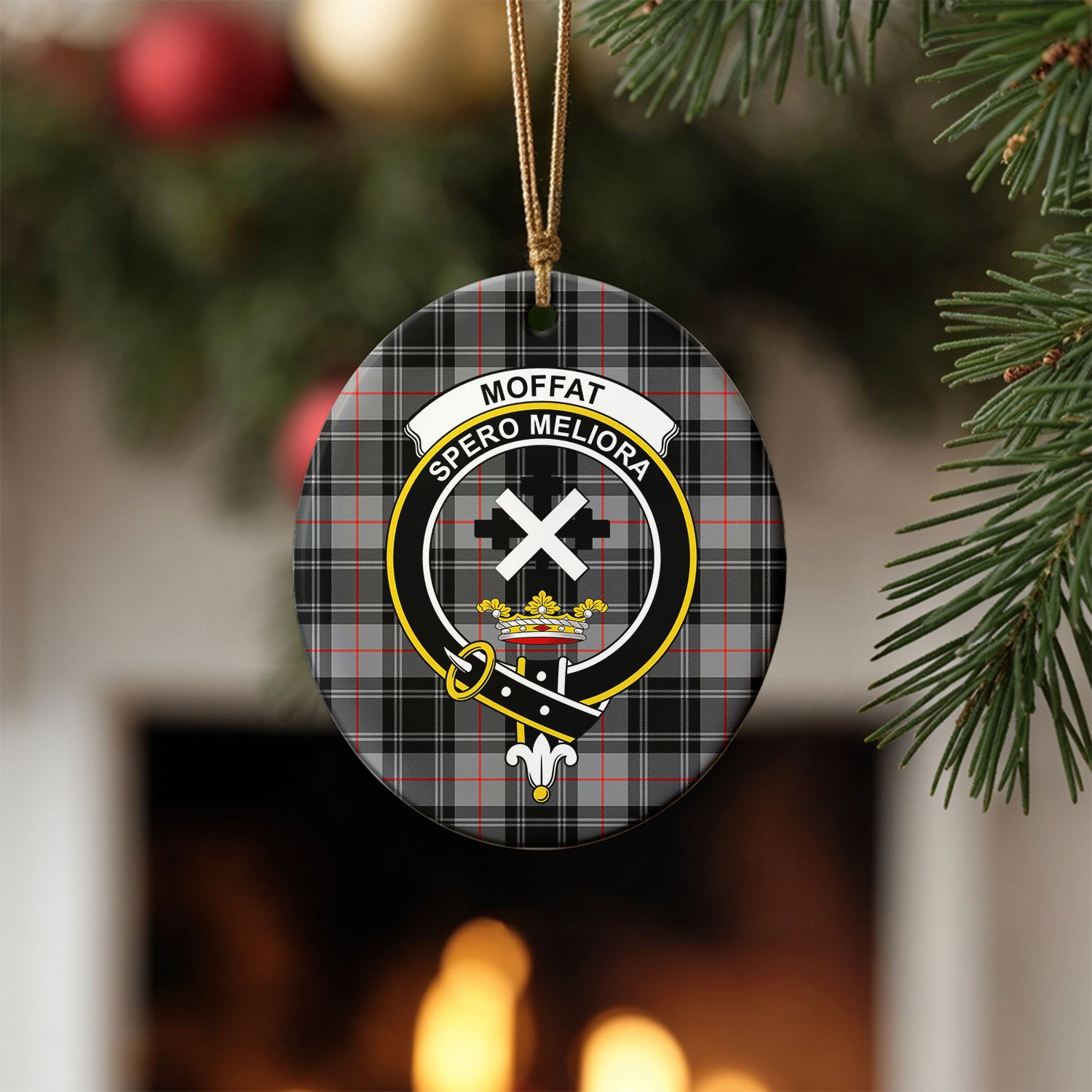 Moffat Modern Tartan Crest Christmas Ceramic Ornament