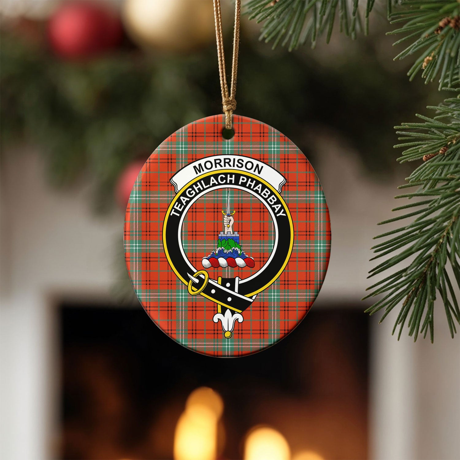 Morrison Red Ancient Tartan Crest Christmas Ceramic Ornament