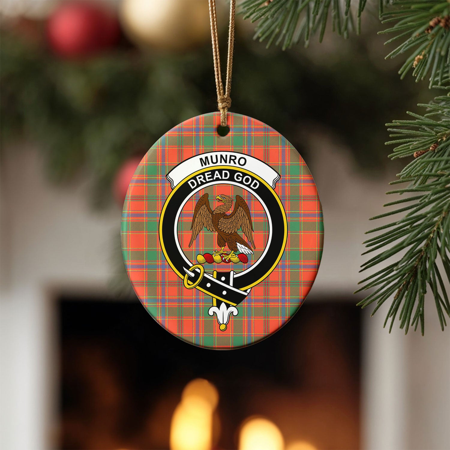 Munro Ancient Tartan Crest Christmas Ceramic Ornament