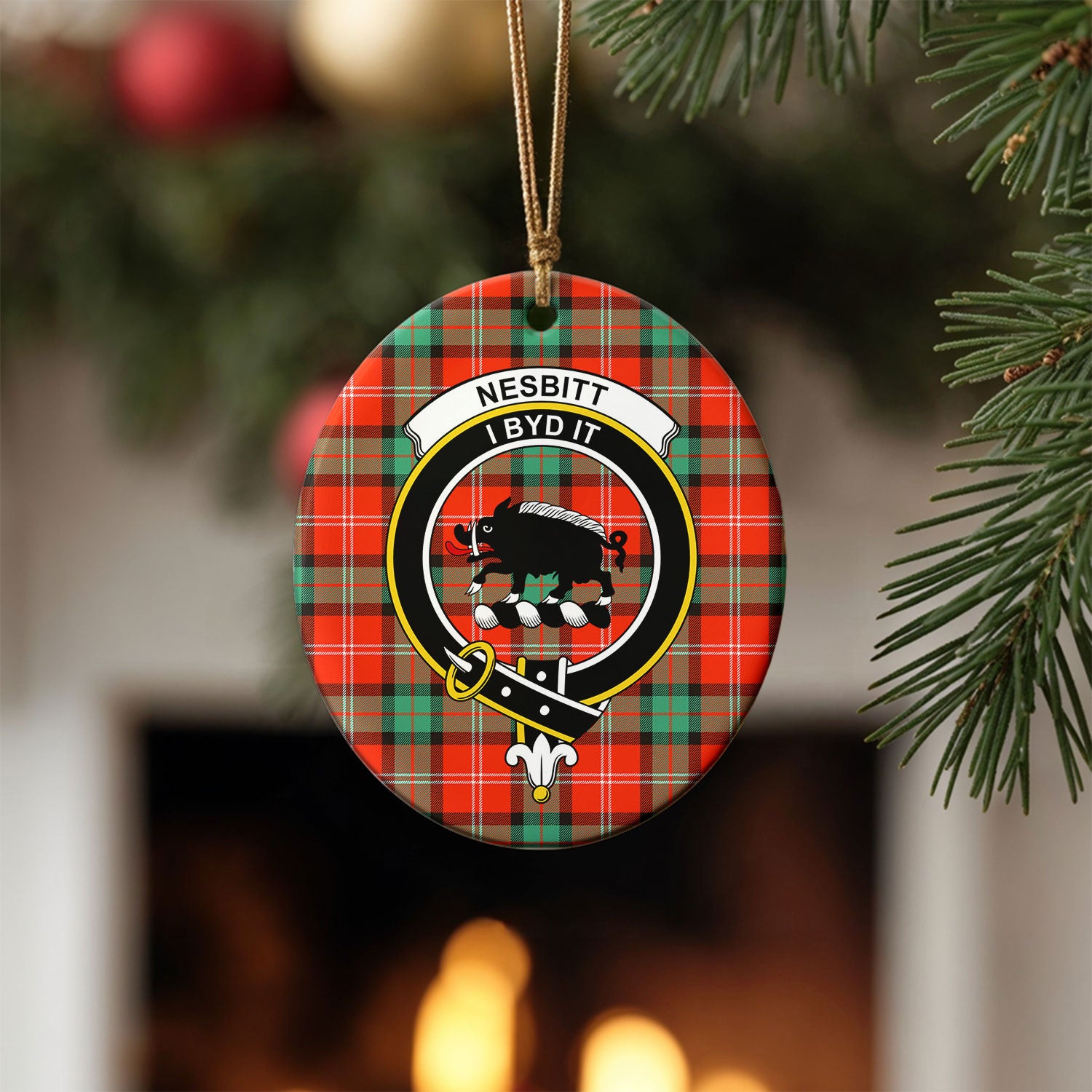 Nesbitt Ancient Tartan Crest Christmas Ceramic Ornament