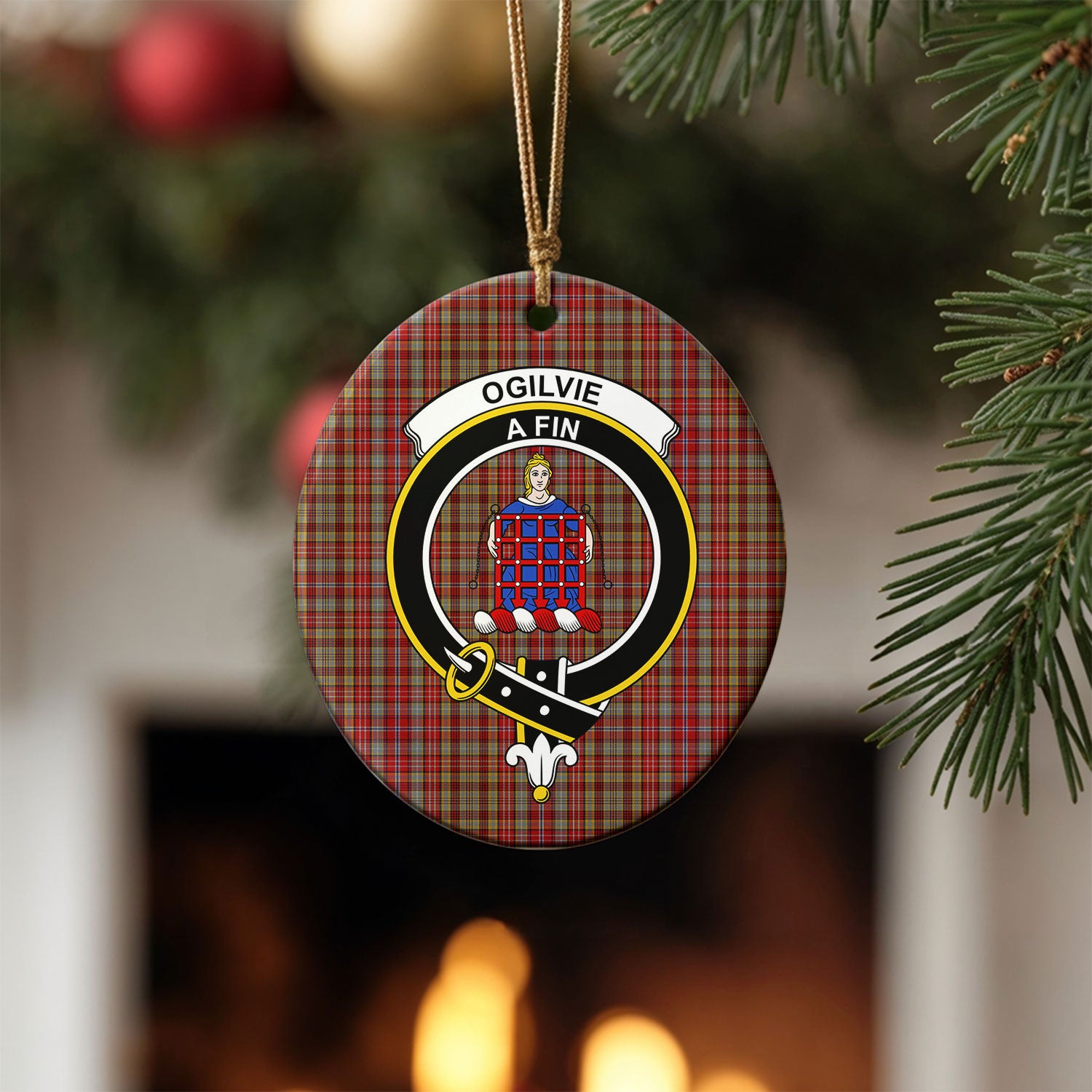 Ogilvie Tartan Crest Christmas Ceramic Ornament
