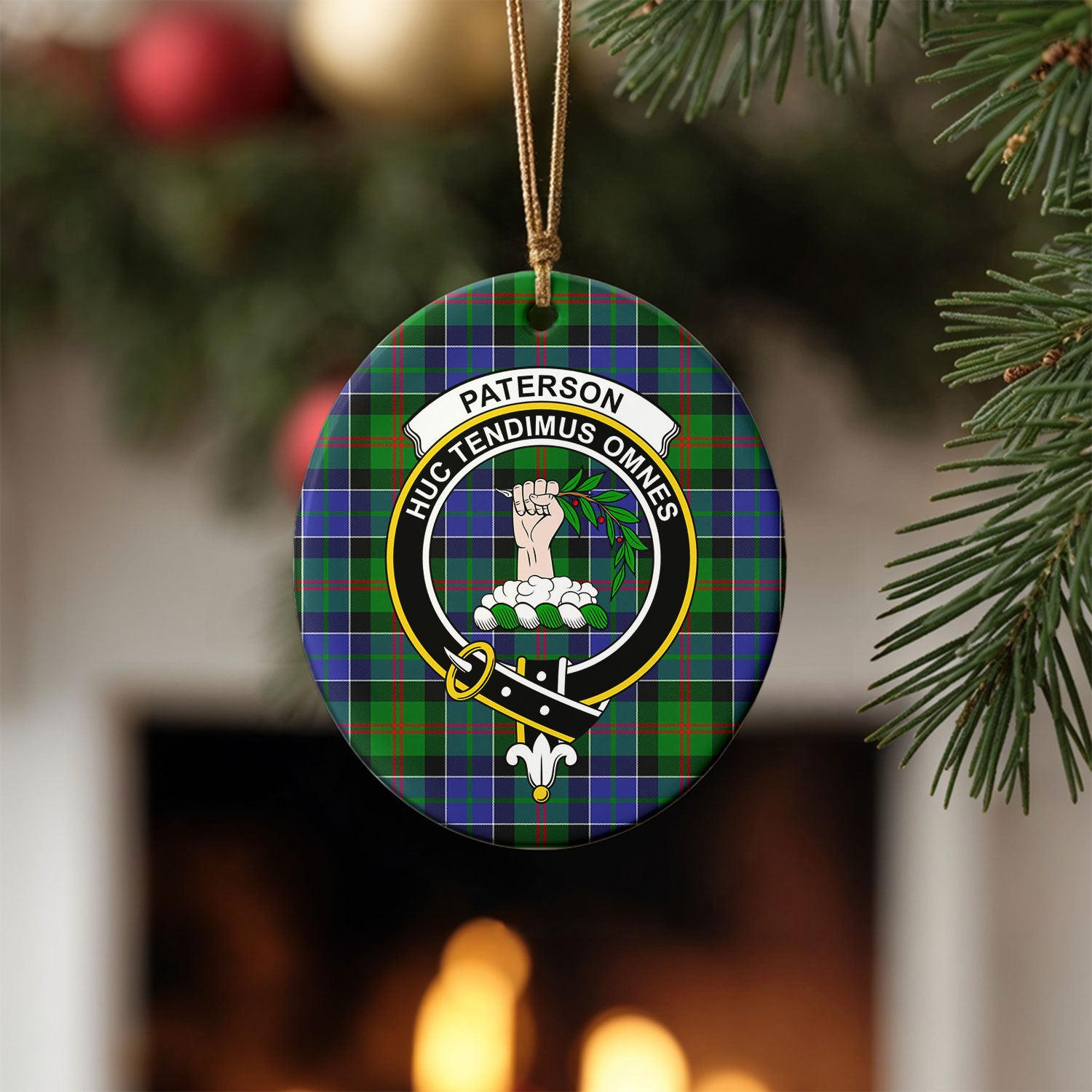 Paterson Tartan Crest Christmas Ceramic Ornament
