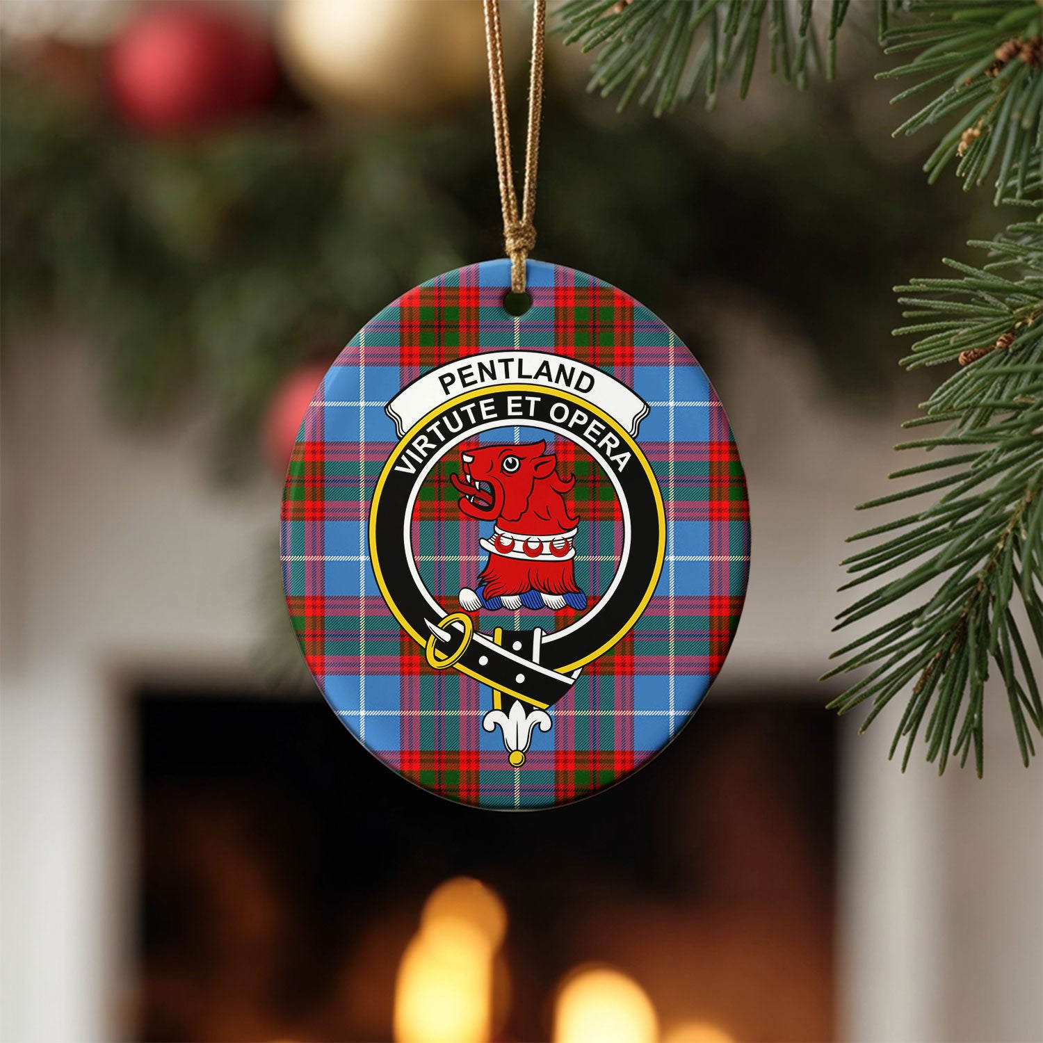 Pentland Tartan Crest Christmas Ceramic Ornament