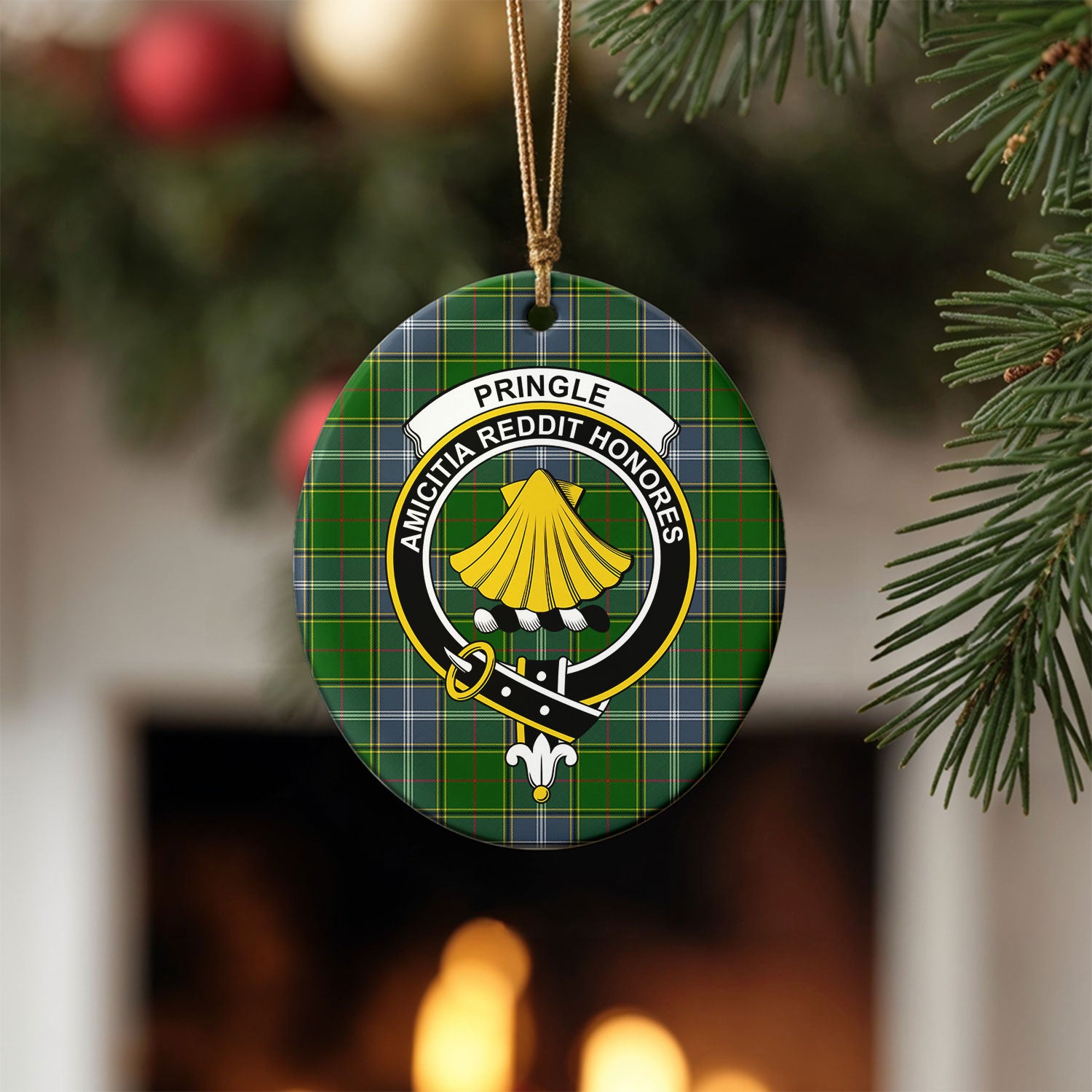 Pringle Tartan Crest Christmas Ceramic Ornament
