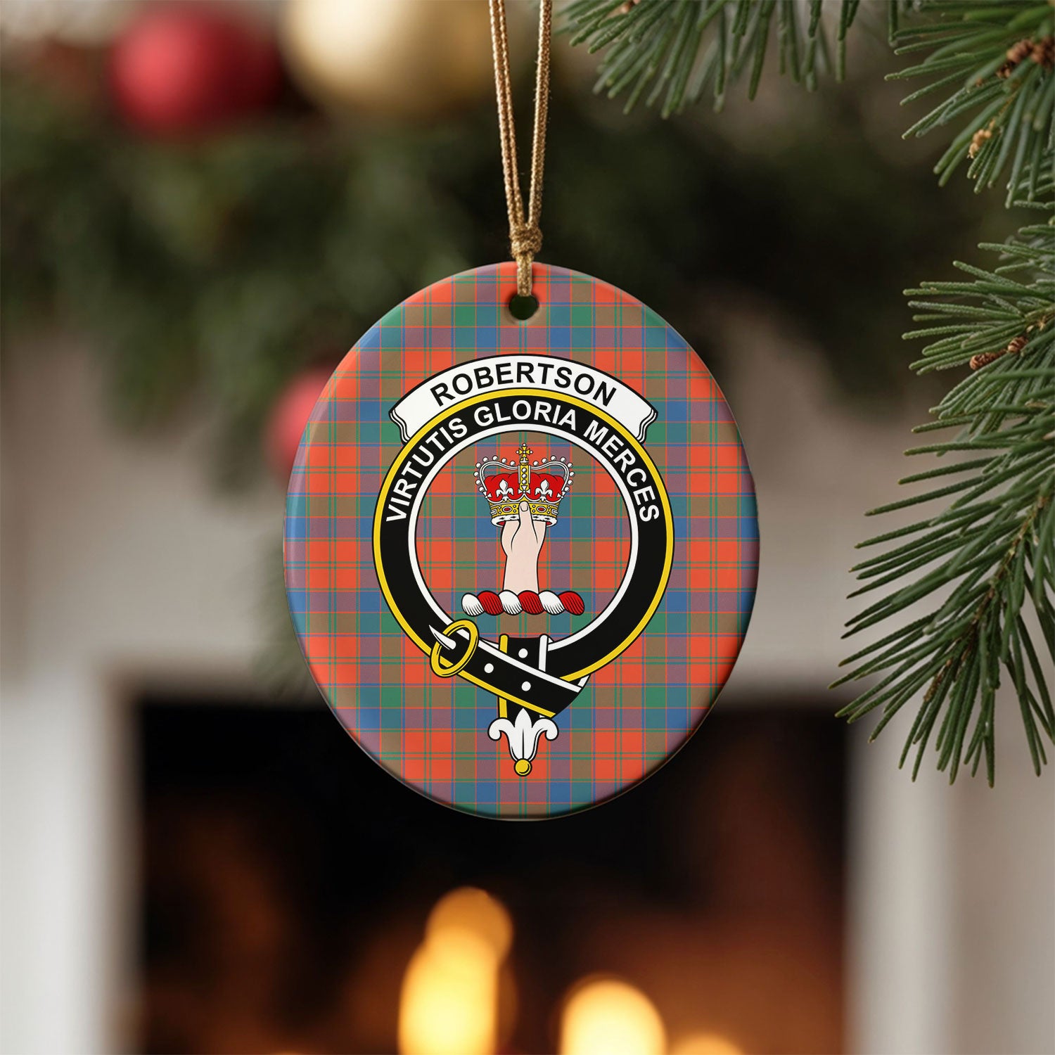Robertson Ancient Tartan Crest Christmas Ceramic Ornament