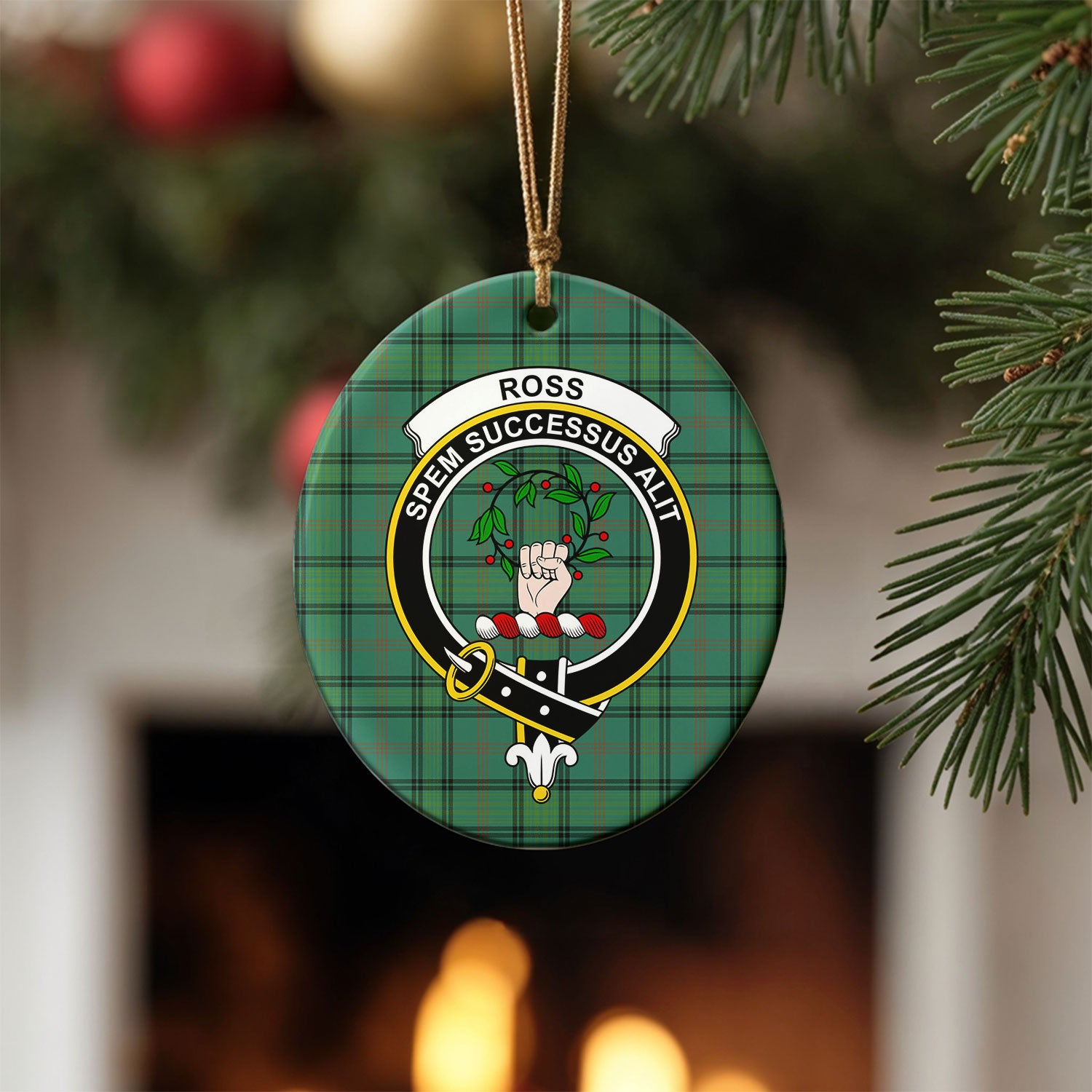Ross Hunting Ancient Tartan Crest Christmas Ceramic Ornament