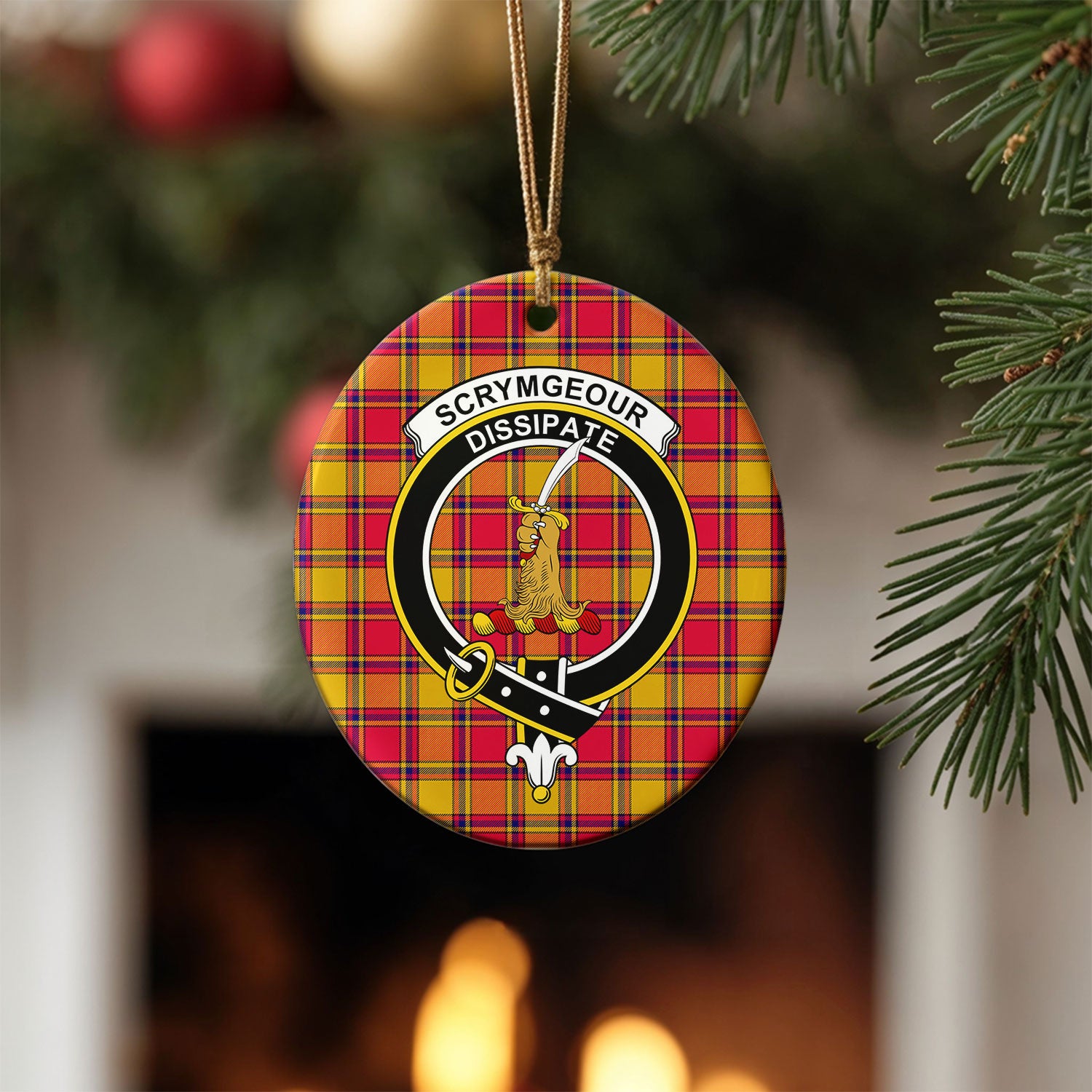 Scrymgeour Tartan Crest Christmas Ceramic Ornament
