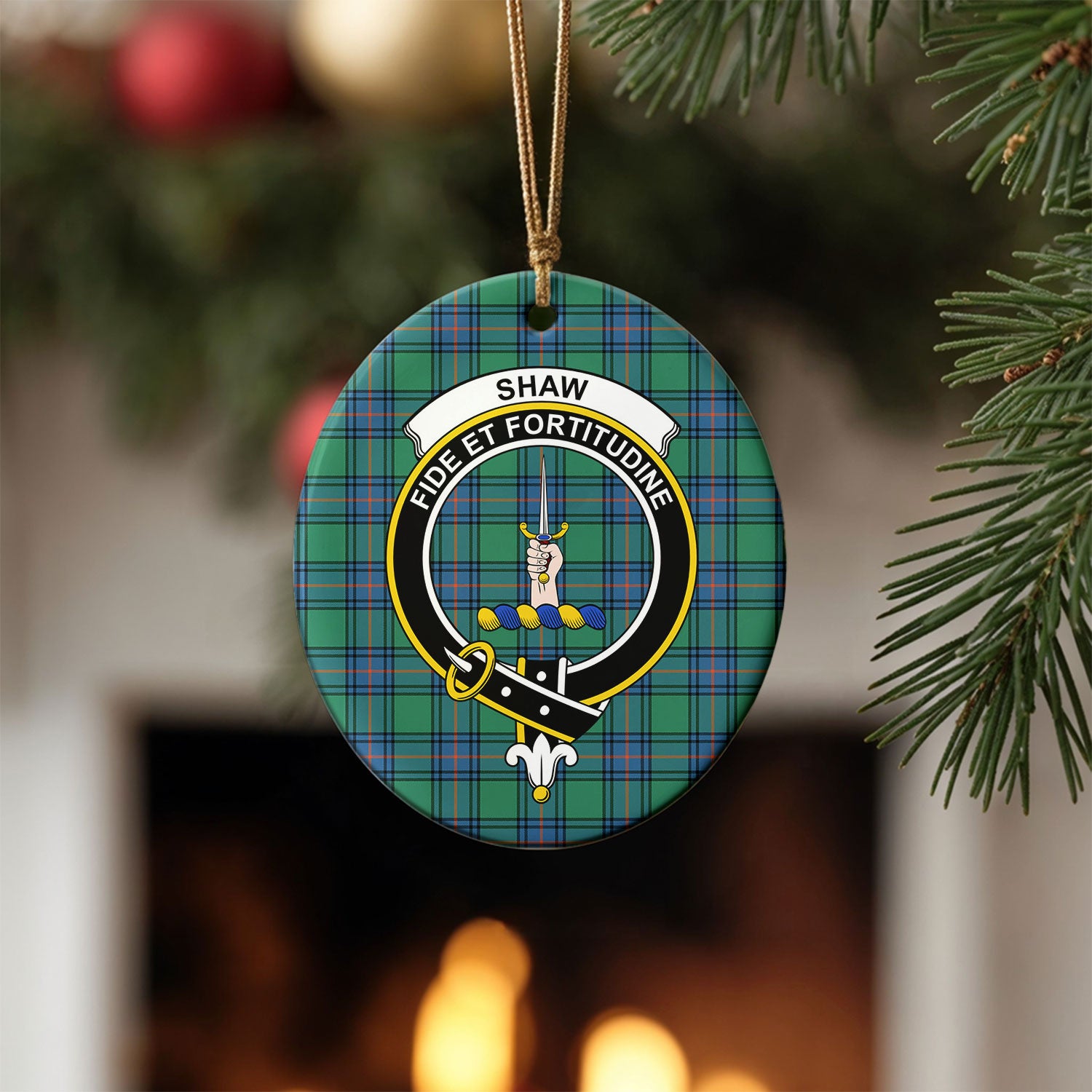 Shaw Ancient Tartan Crest Christmas Ceramic Ornament