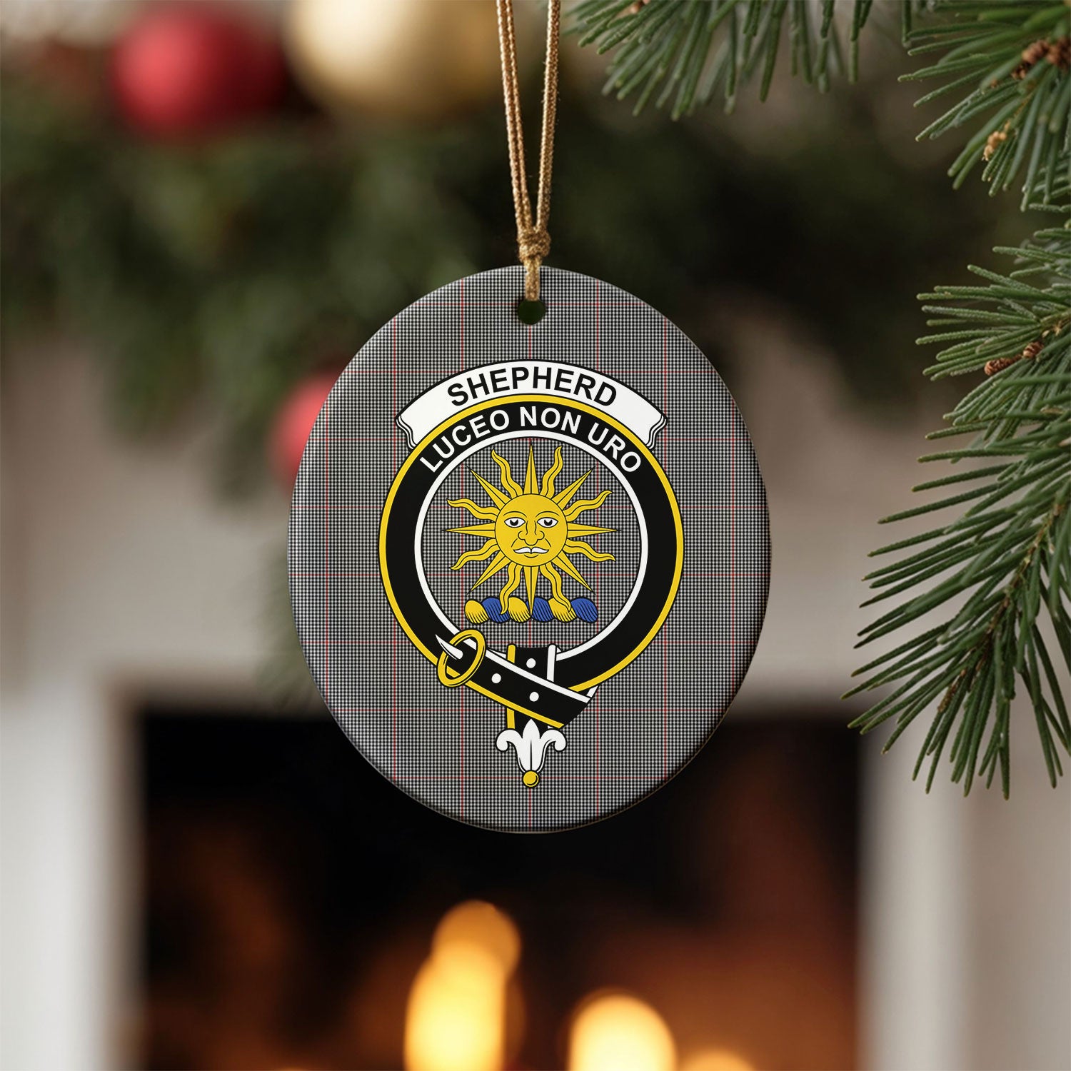 Shepherd Tartan Crest Christmas Ceramic Ornament