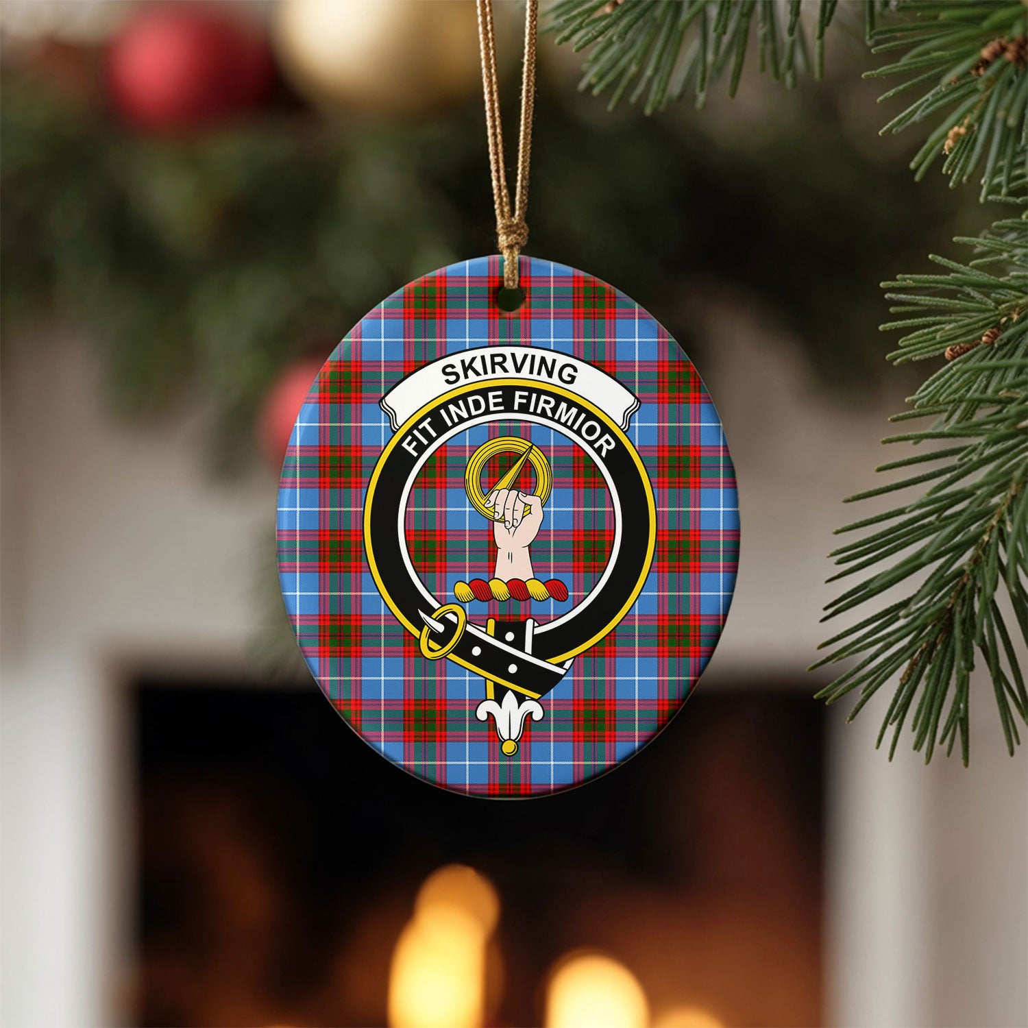 Skirving Tartan Crest Christmas Ceramic Ornament