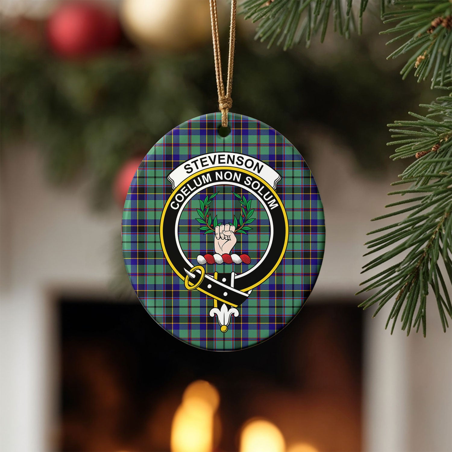 Stevenson Tartan Crest Christmas Ceramic Ornament