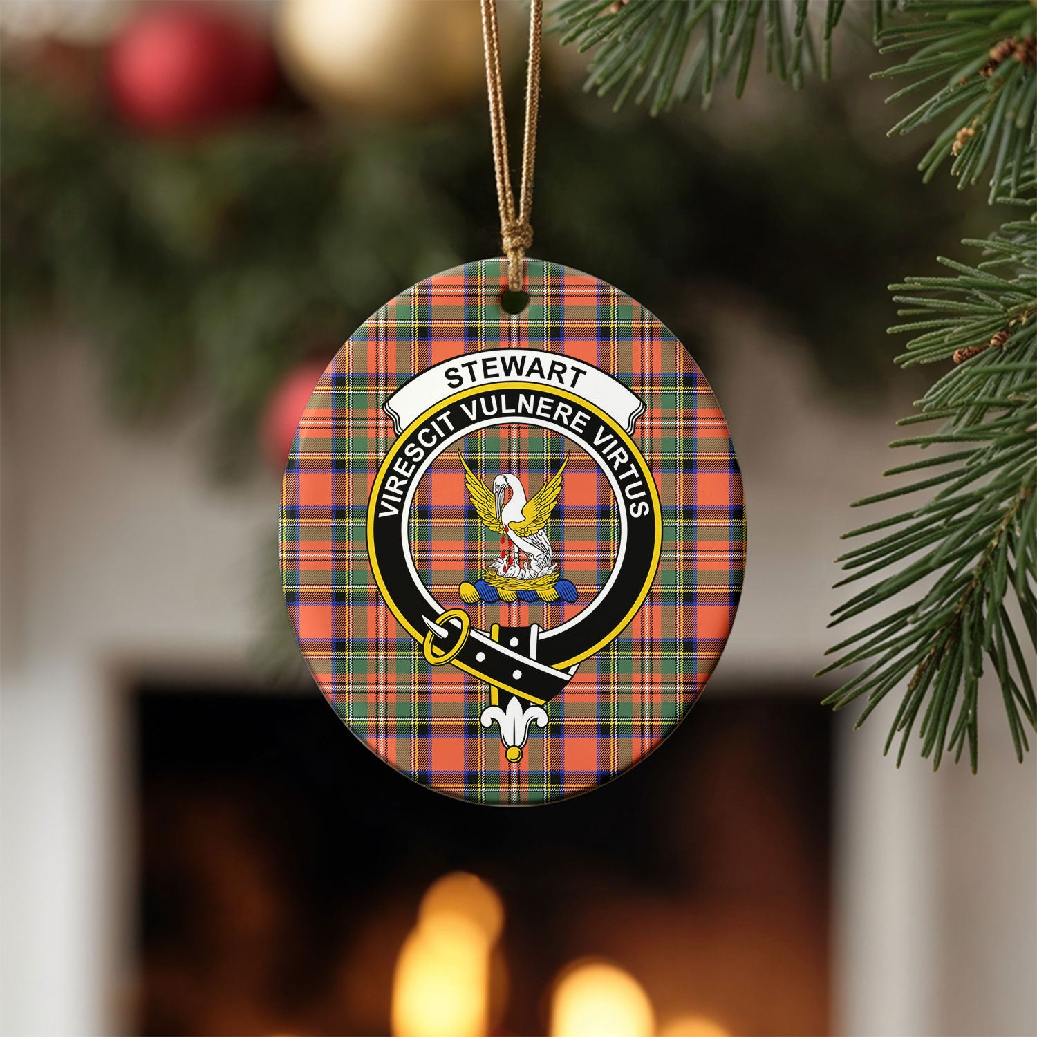 Stewart Royal Ancient Tartan Crest Christmas Ceramic Ornament