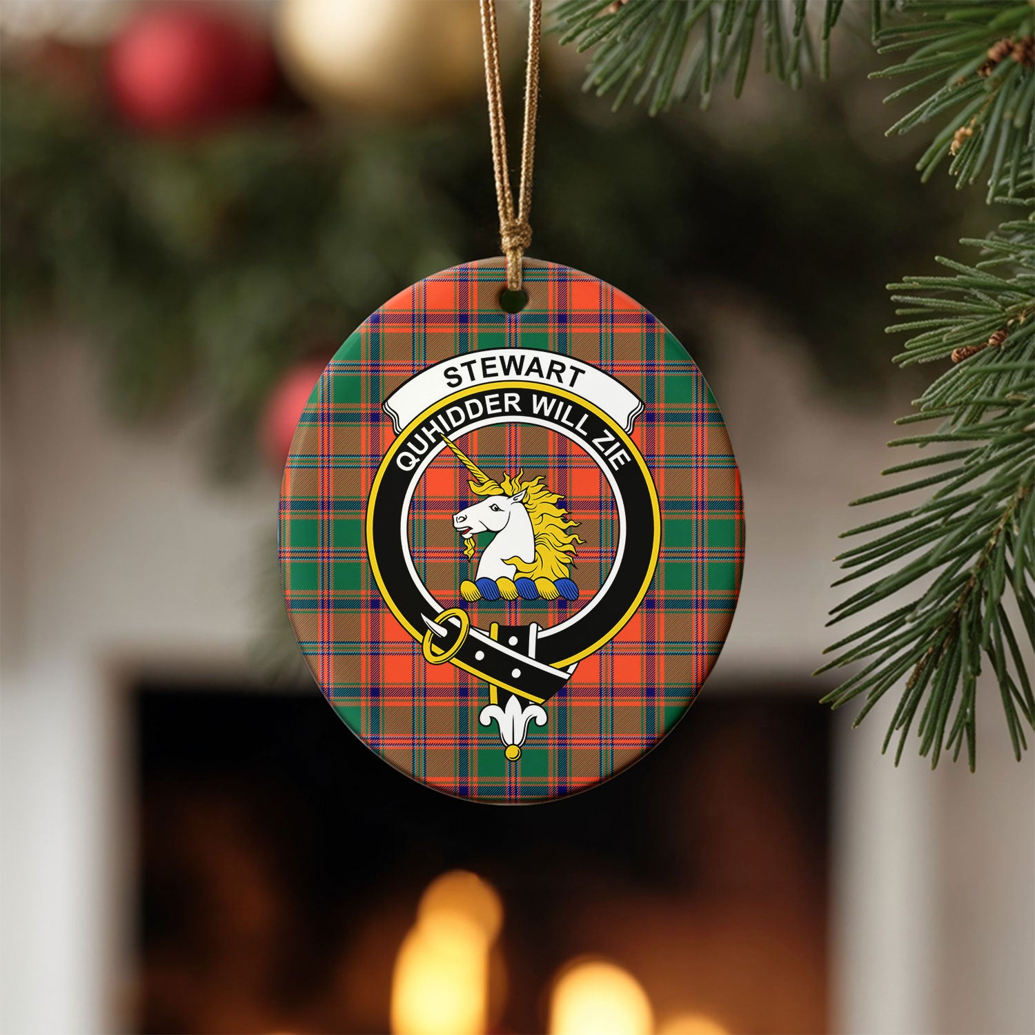 Stewart of Appin Ancient Tartan Crest Christmas Ceramic Ornament