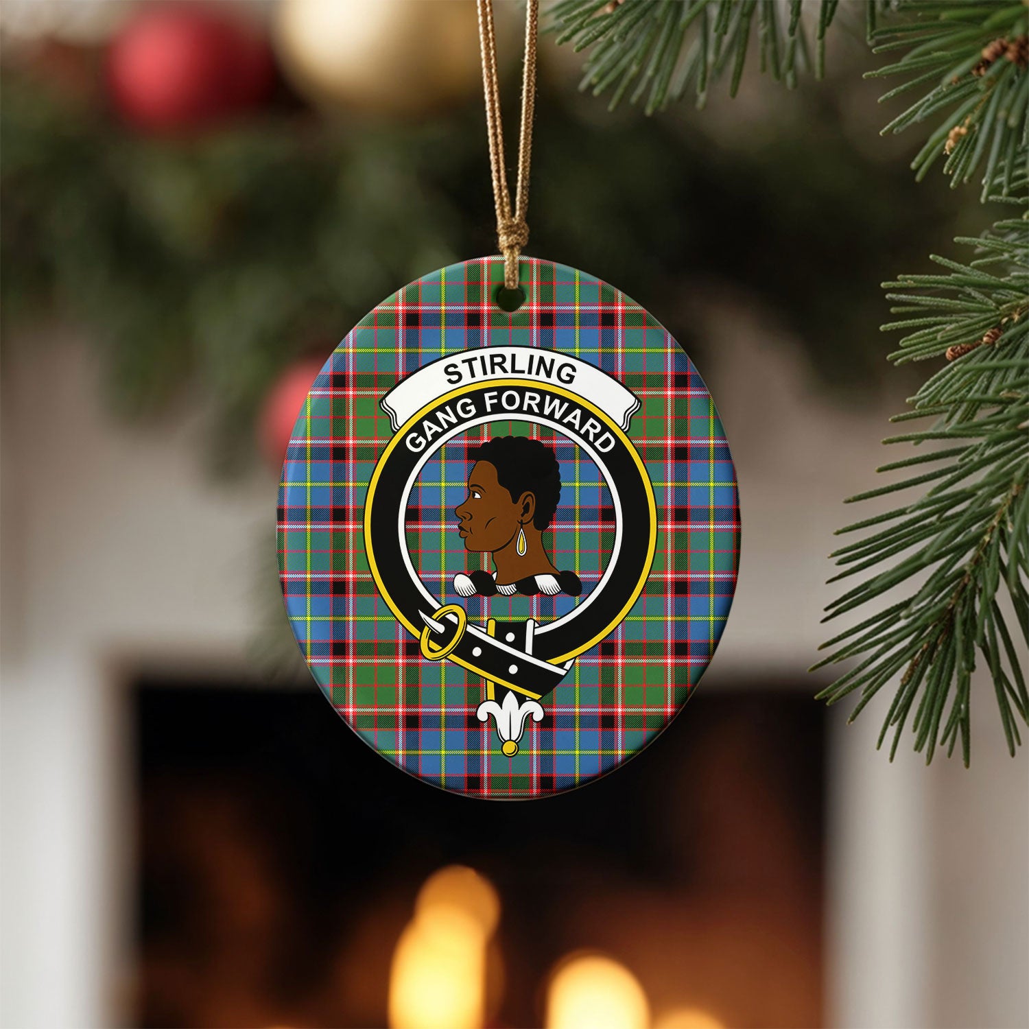 Stirling (of Keir) Tartan Crest Christmas Ceramic Ornament