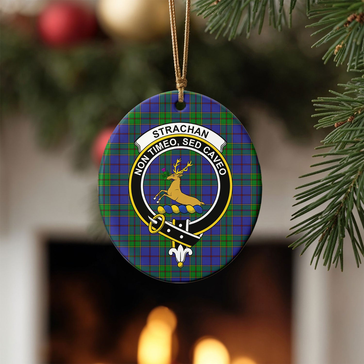 Strachan Tartan Crest Christmas Ceramic Ornament