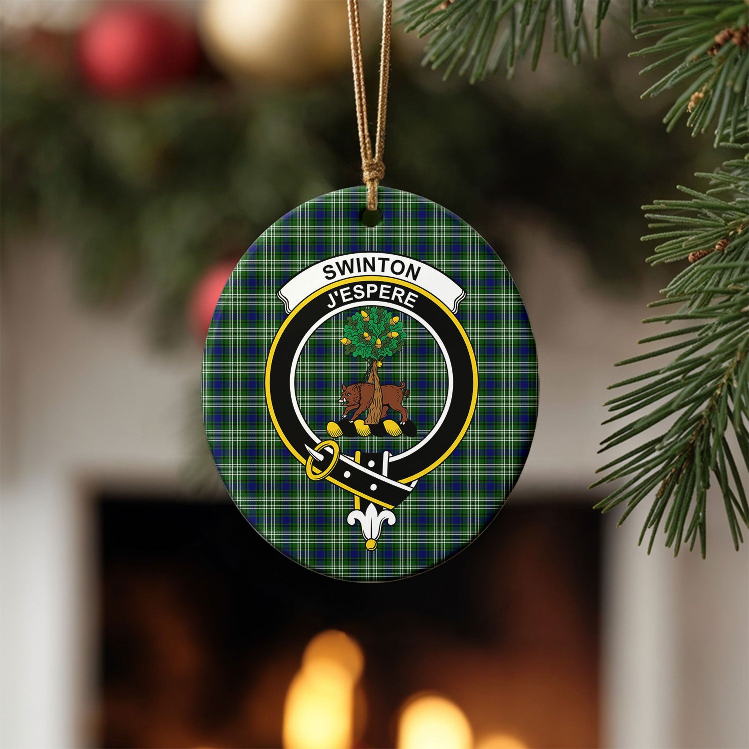 Swinton Tartan Crest Christmas Ceramic Ornament