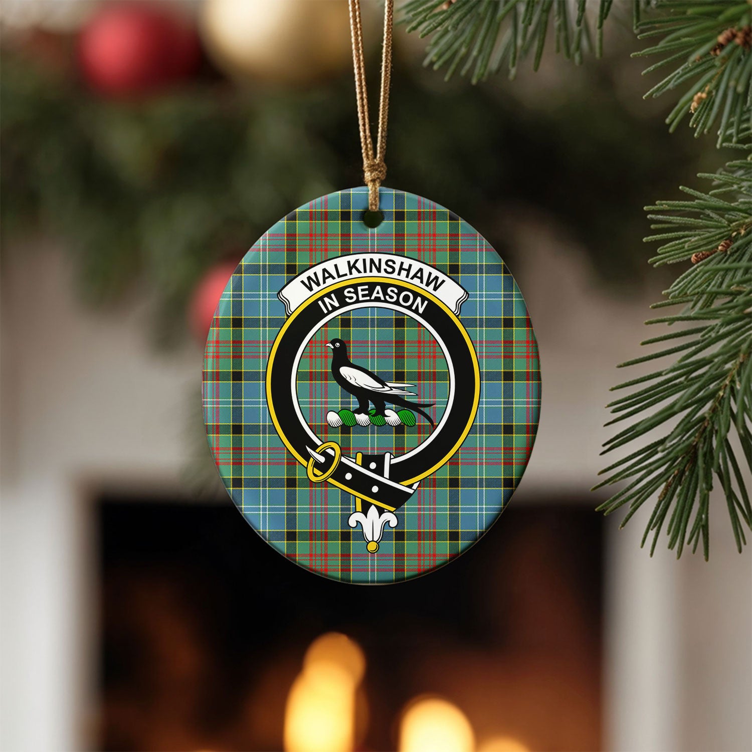 Walkinshaw Tartan Crest Christmas Ceramic Ornament