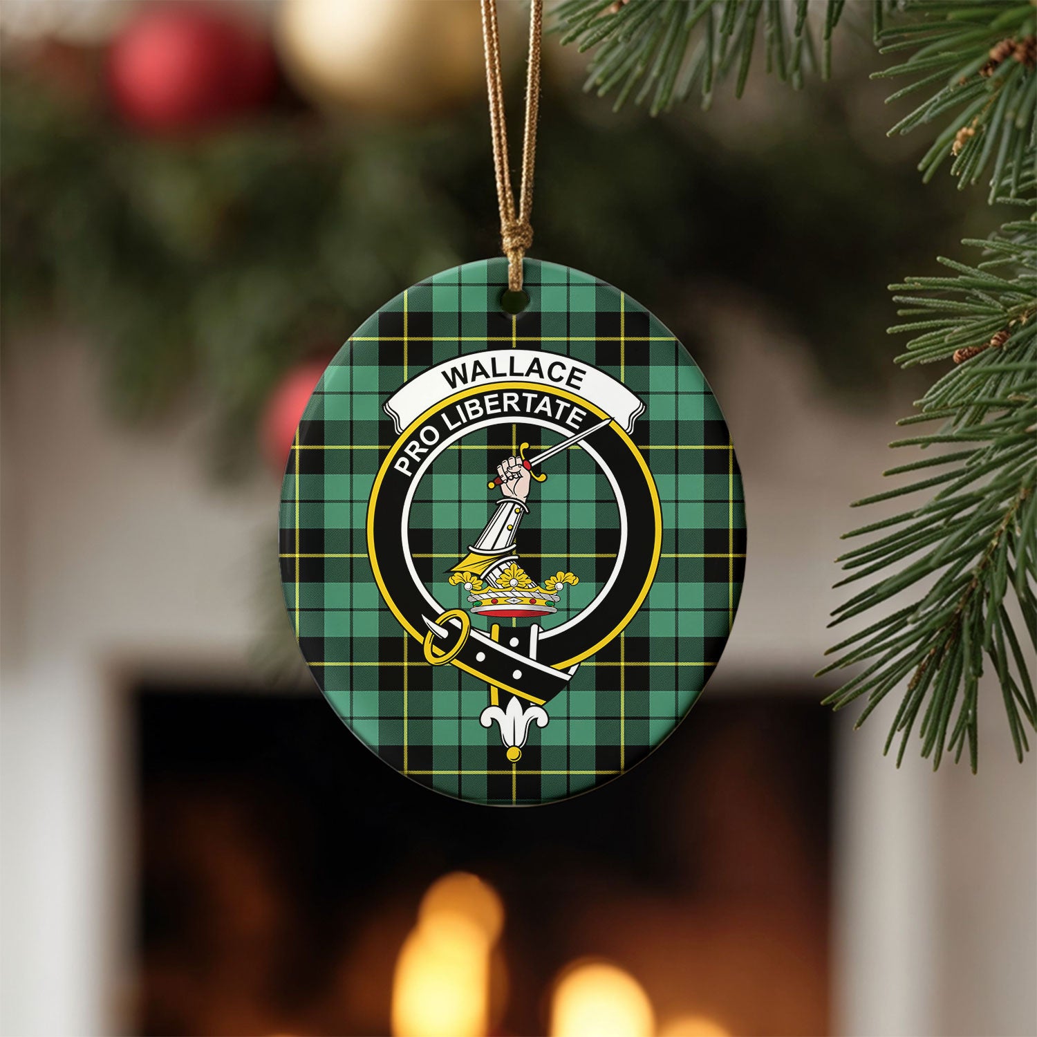 Wallace Hunting Ancient Tartan Crest Christmas Ceramic Ornament