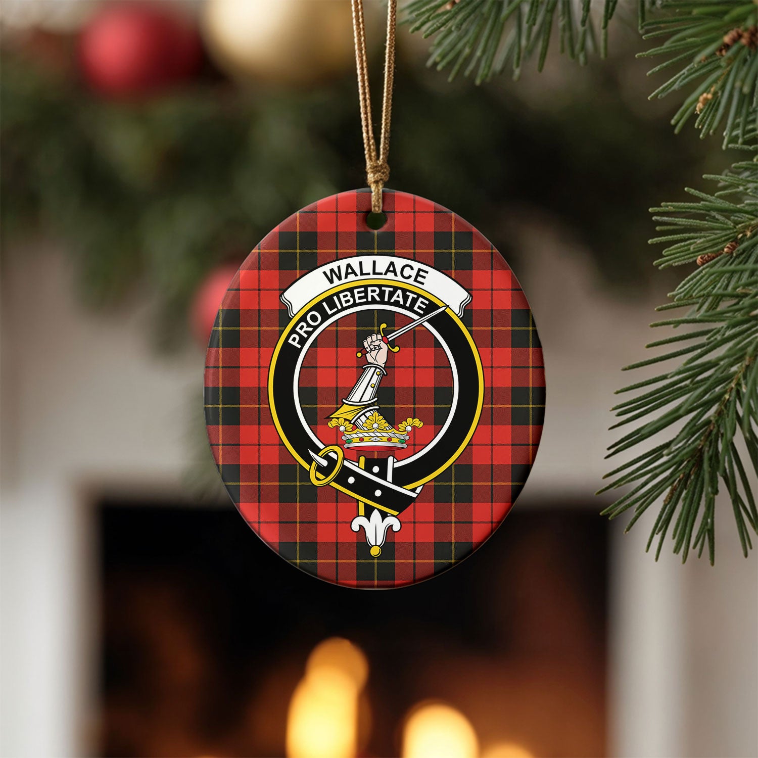 Wallace Weathered Tartan Crest Christmas Ceramic Ornament