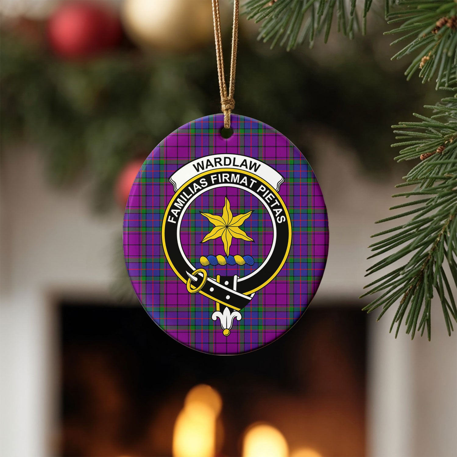 Wardlaw Modern Tartan Crest Christmas Ceramic Ornament