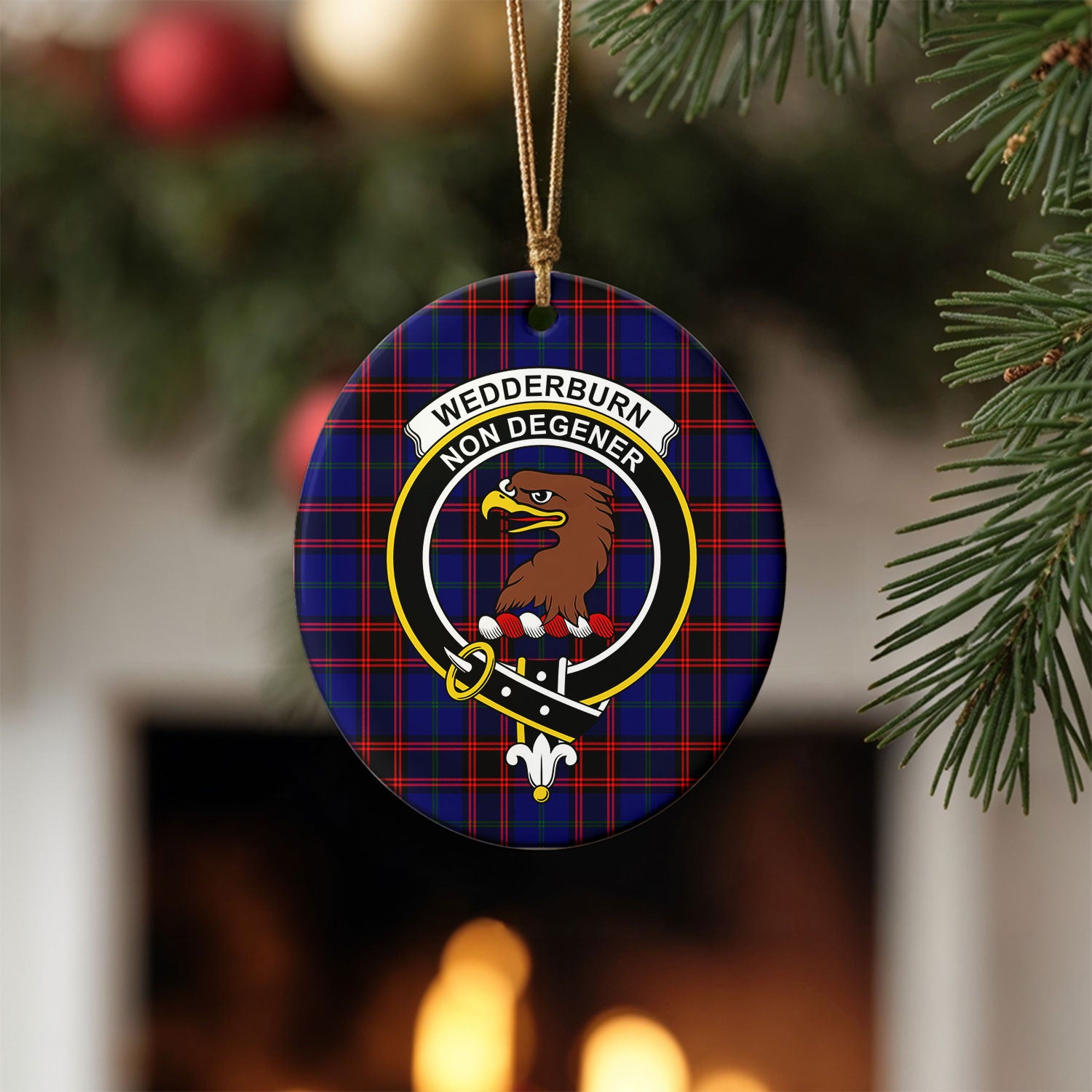 Wedderburn Tartan Crest Christmas Ceramic Ornament