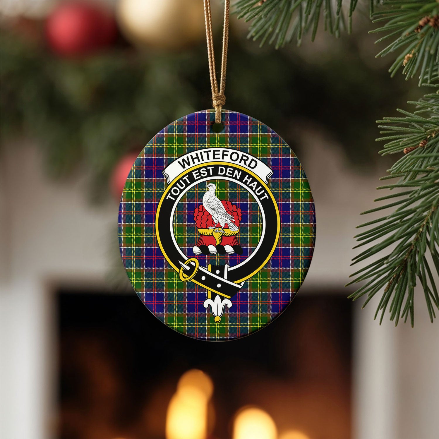 Whiteford Tartan Crest Christmas Ceramic Ornament