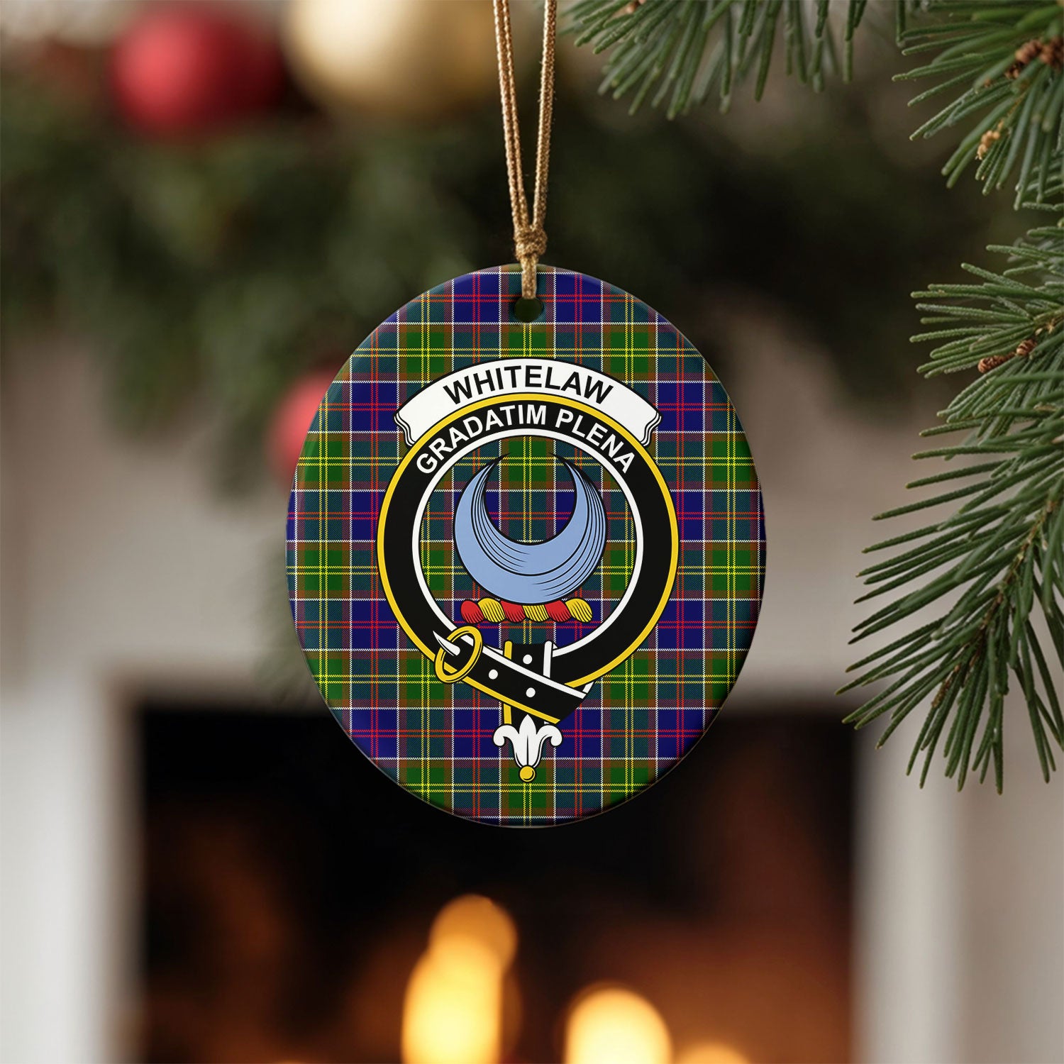 Whitelaw Tartan Crest Christmas Ceramic Ornament