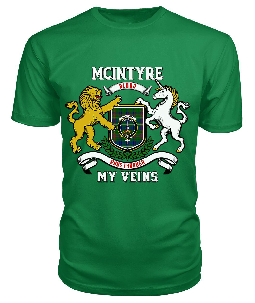 McIntyre Hunting Modern Tartan Crest 2D T-shirt - Blood Runs Through My Veins Style