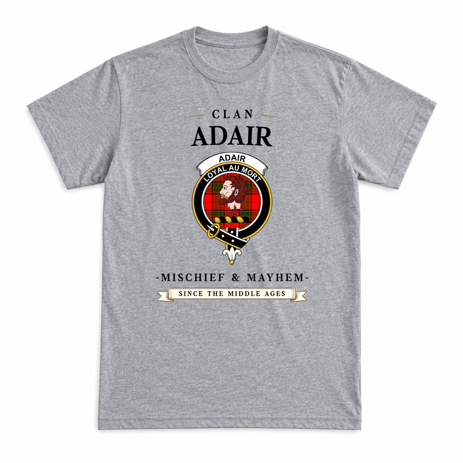 Adair Modern Tartan Crest Mischief and Mayhem T-shirt