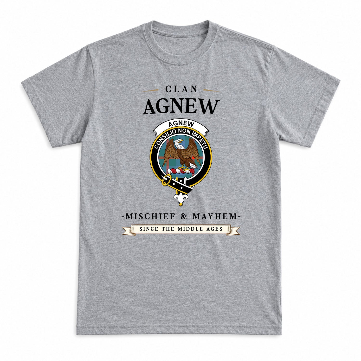Agnew Ancient Tartan Crest Mischief and Mayhem T-shirt