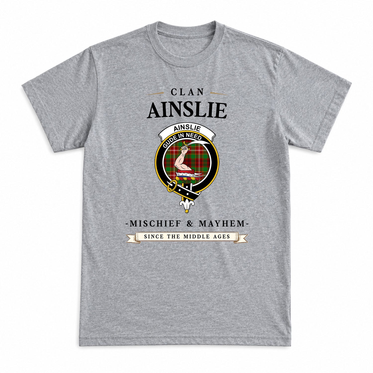 Ainslie Tartan Crest Mischief and Mayhem T-shirt