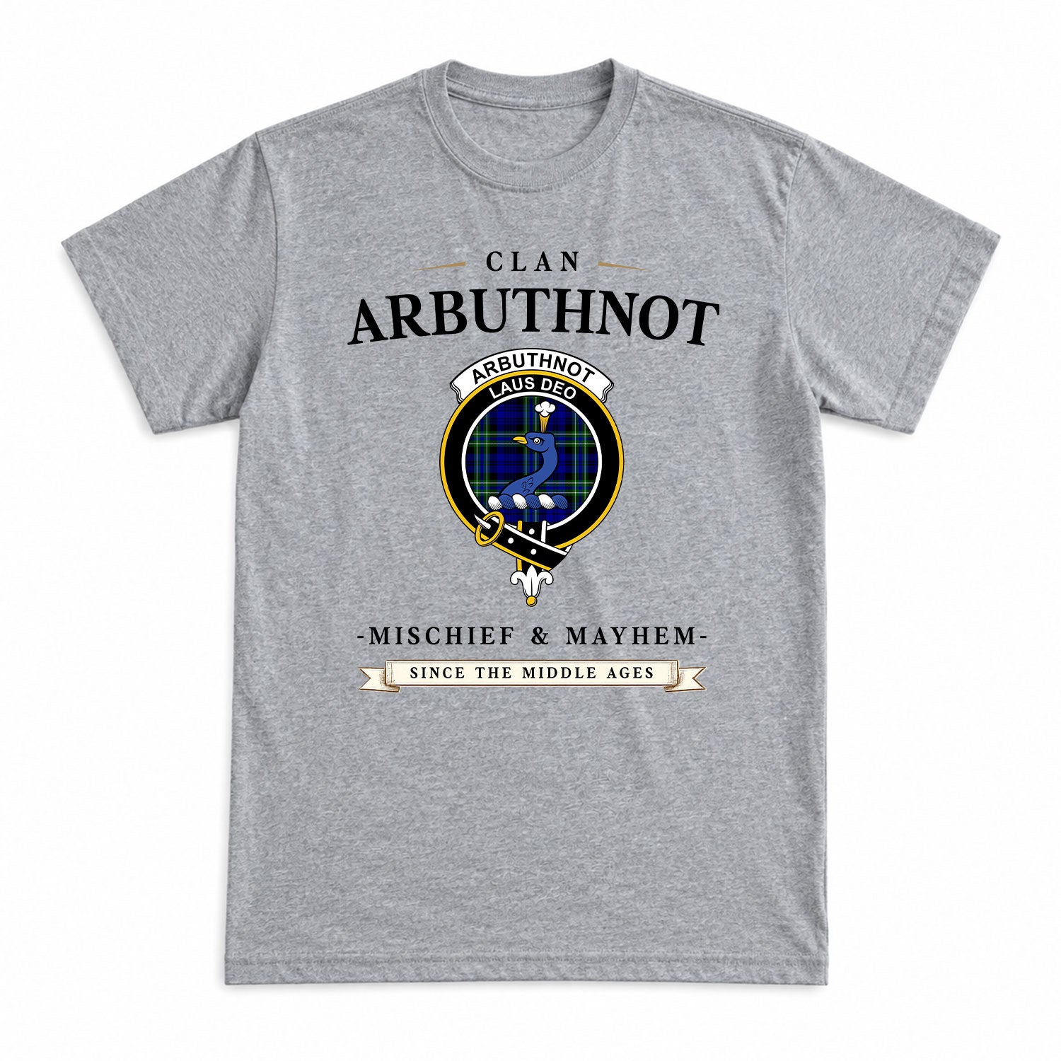 Arbuthnot Modern Tartan Crest Mischief and Mayhem T-shirt